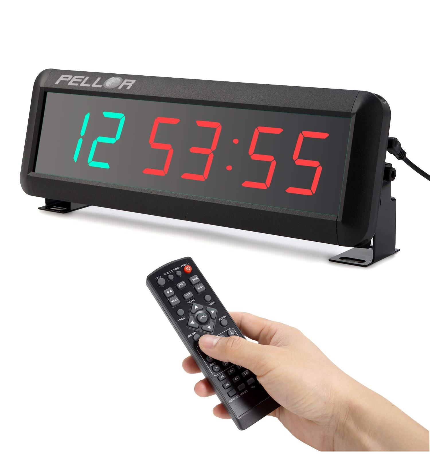 Pellor Fitness Timer - 6-Digit LED Gym Timer with Remote Control 12/24 Hour Format Stopwatch & Interval Training Clock for CrossFit - International Shipping Available - Buy Online on GoSupps.com