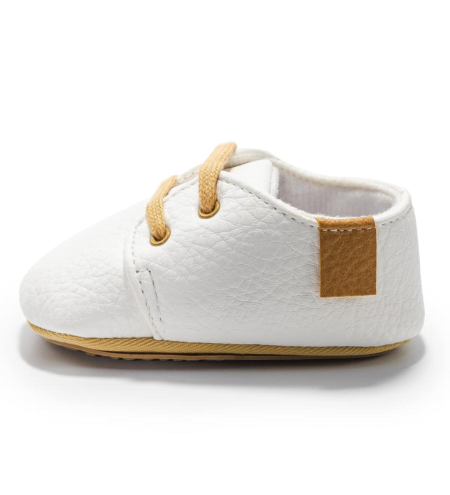 Baby First Walking Shoes Anti-Slip Oxford Loafer Flats | Toddler PU Leather Sneakers 12-18 Months White - Buy Online on GoSupps.com