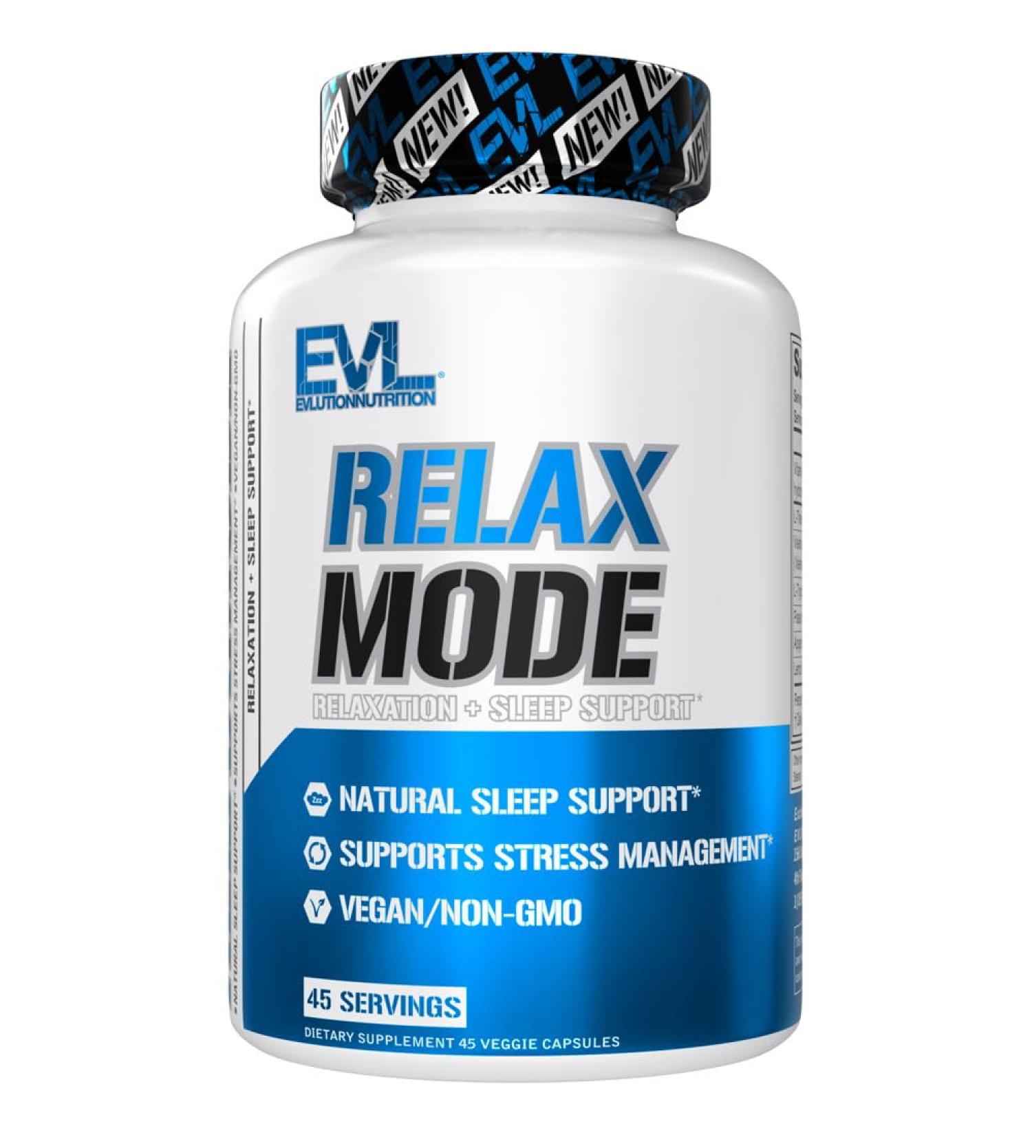 Evlution Nutrition RelaxMode - Natural Sleep Support - with L-Theanine Valerian Root Extract & More - Vegan & Non-GMO - Dietary Supplement - 45 Servings - 45 Veggie Capsules - Buy Online on GoSupps.com