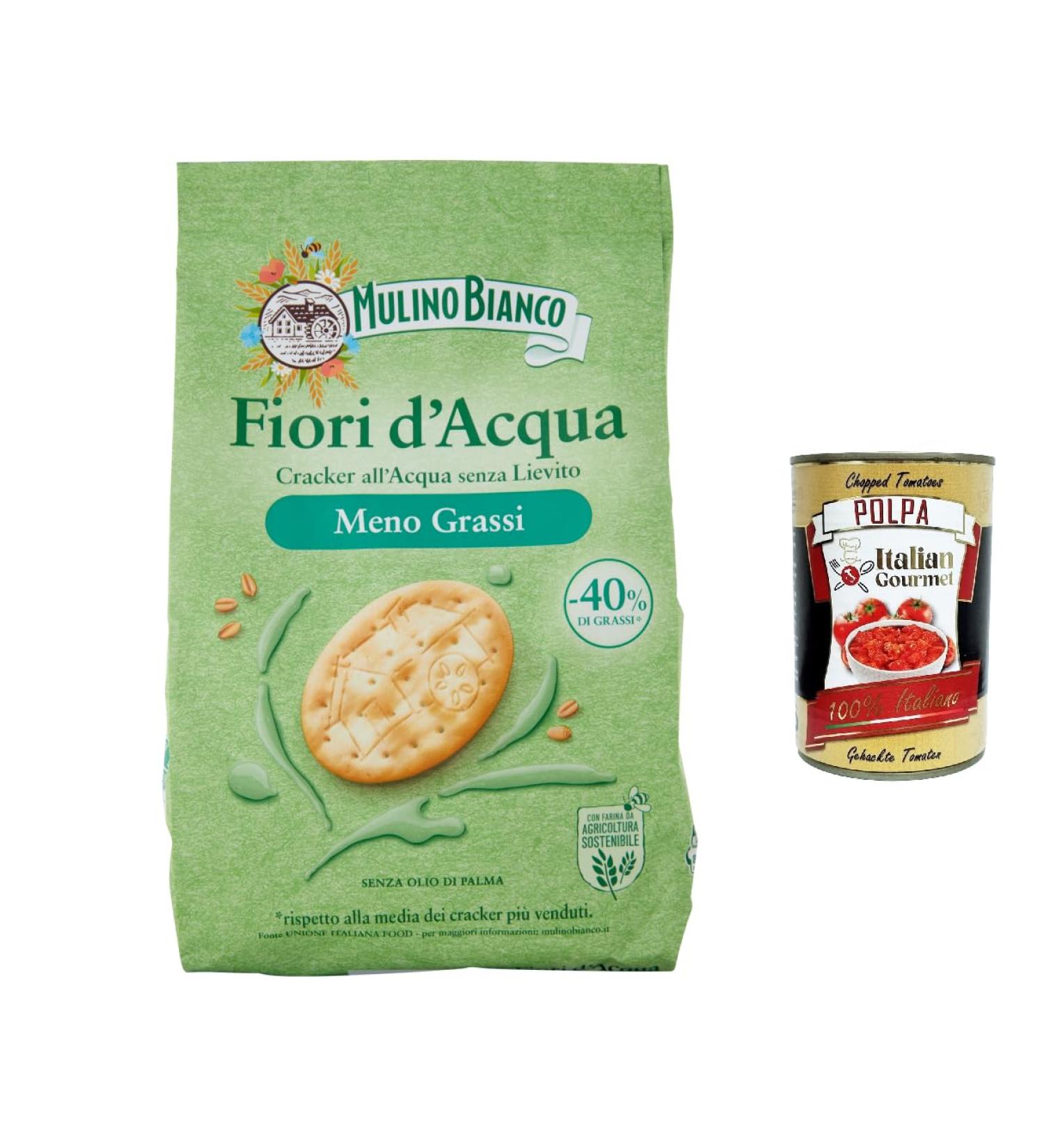 Mulino Bianco Fiori d'Acqua Cracker with moins de mati res grasses snacks salted for collations without palm oil without levure 250 g + Italian Gourmet pulp 400 g - Buy Online on GoSupps.com
