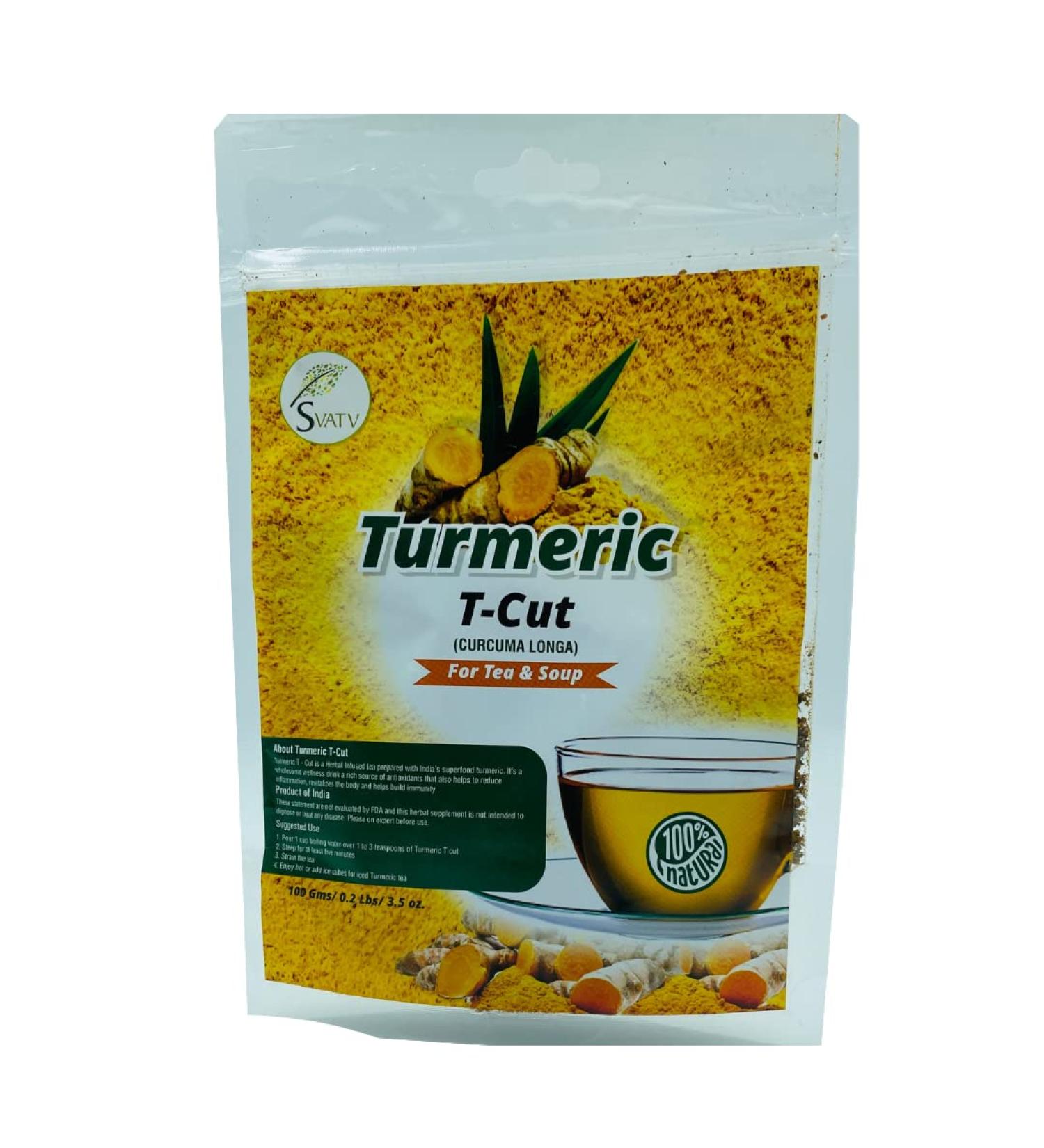SVATV Turmeric Root Loose Tea Cut | Curcuma Longa | for Tea and Soup | Golden Milk | Antii-inflammatory | Boosts Immune Function | Get Radiant Skin - 100g 3.52 oz 0.22 Lbs - Buy Online on GoSupps.com