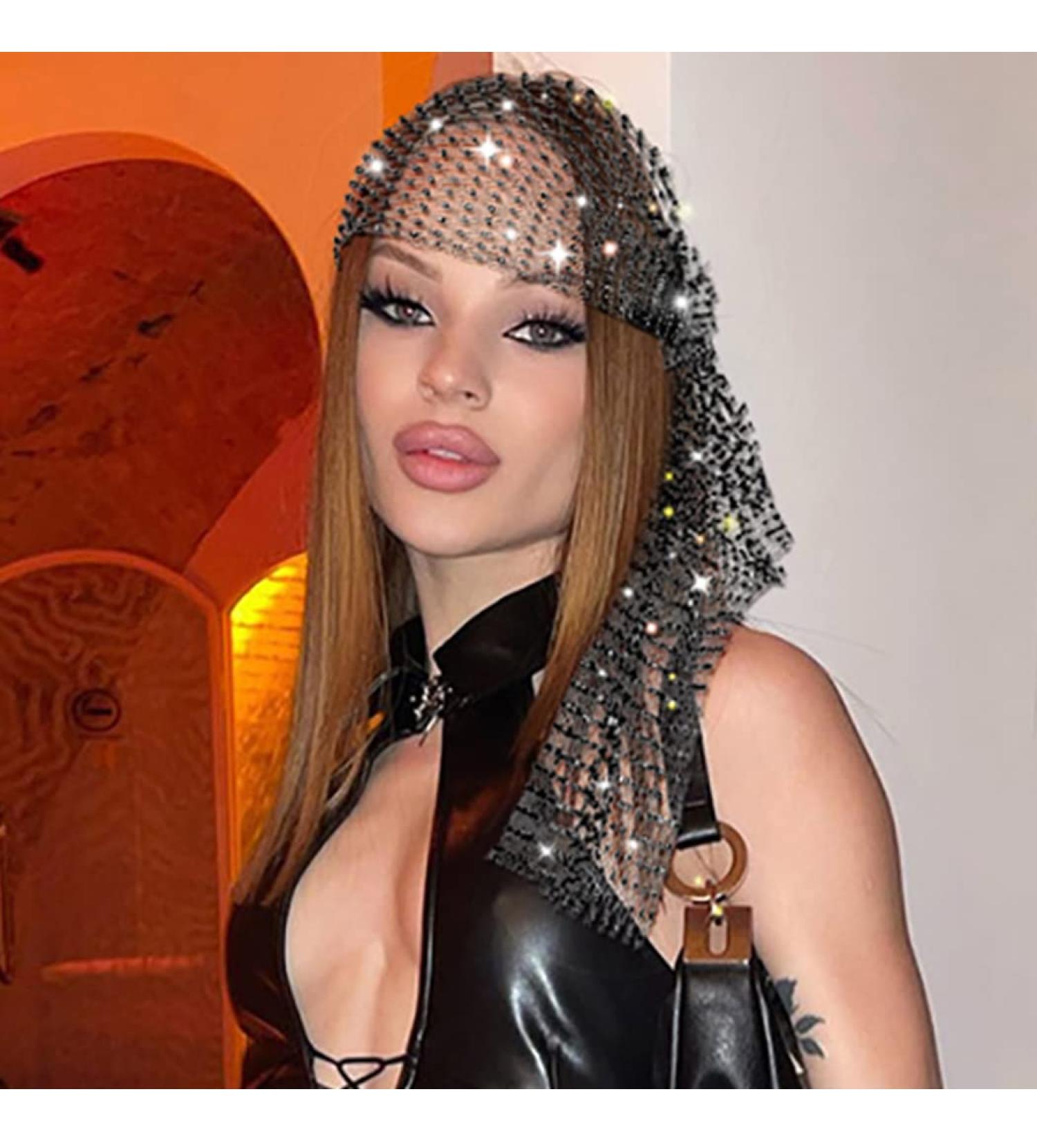 Sparkly Rhinestone Mesh Headband - Crystal Wide Hairband for Party Nightclub Rave - Black - Buy Online on GoSupps.com