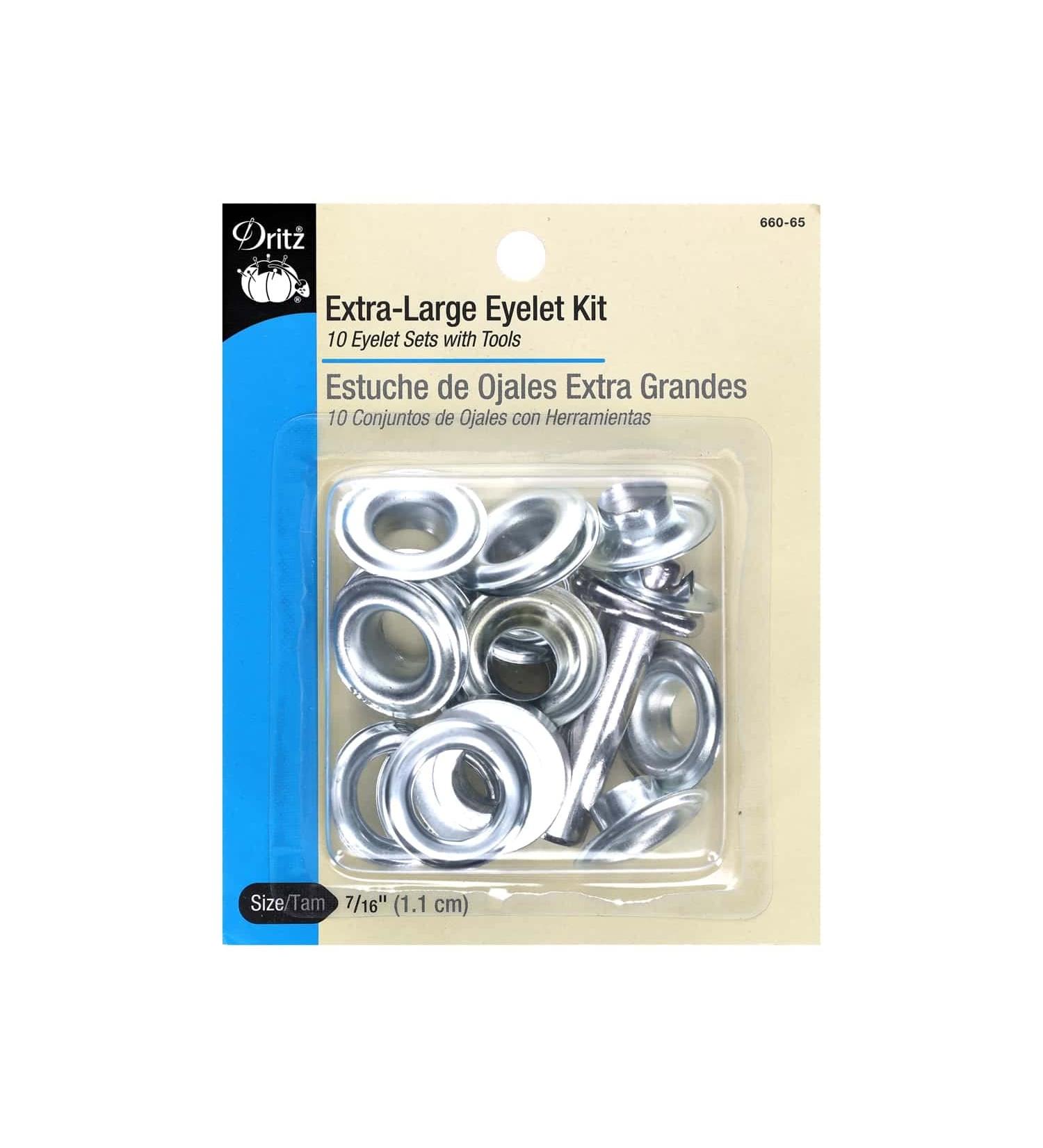 Dritz Extra-Large Tool, 7/16-Inch, 10 Count, Nickel Eyelet Kit, Zinc Eyelet Kit with Tool Zinc