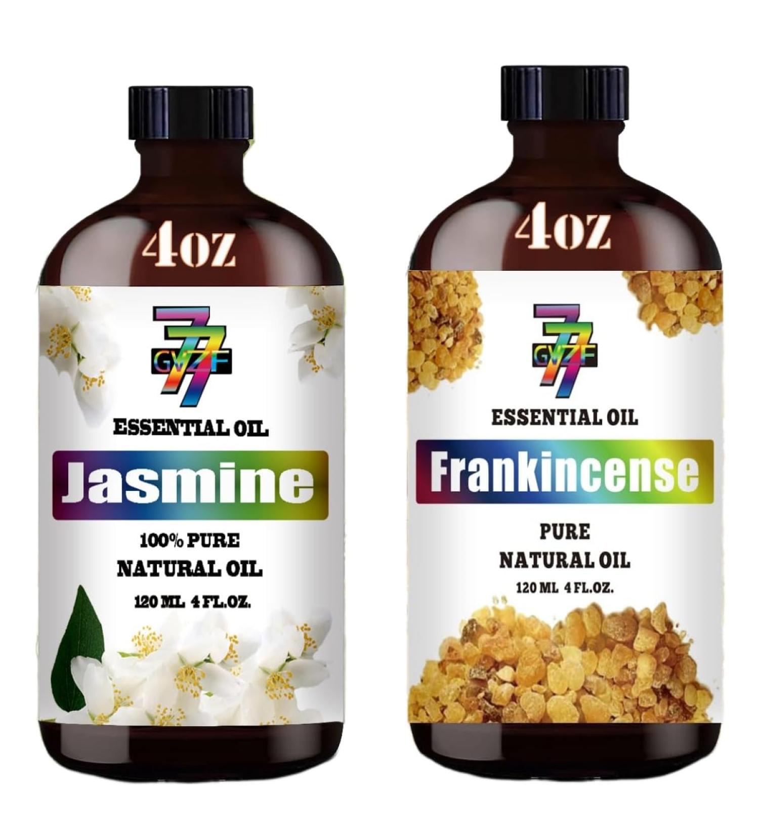 GV77ZF Essential Oil Two 4 Fl Oz (120Ml) Set - Pure Natural Frankincense Oil and Jasmine Essential Oil for Diffuser Humidifier Skin Care Home Fragrance Bath Hair Care Cleansing Massage Yoga - Buy Online on GoSupps.com