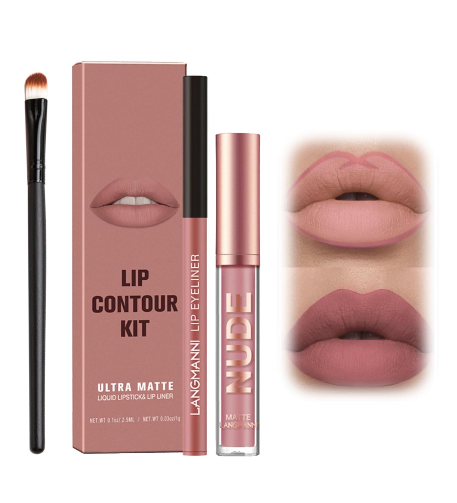 Ninnyi 3PCS Lip Liner and Lipstick Set Long Lasting Waterproof Lip Stain with Lip Brush - Buy Online on GoSupps.com