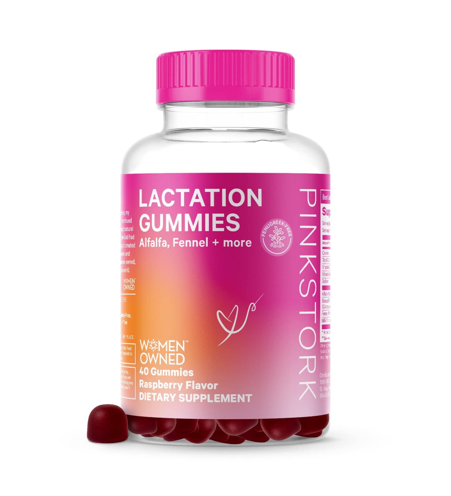Pink Stork Lactation Support Gummies - Postpartum Breastfeeding Supplement with Alfalfa, Milk Thistle, Vitamin D & B12 - Raspberry Flavor - 40 Count - Buy Online on GoSupps.com