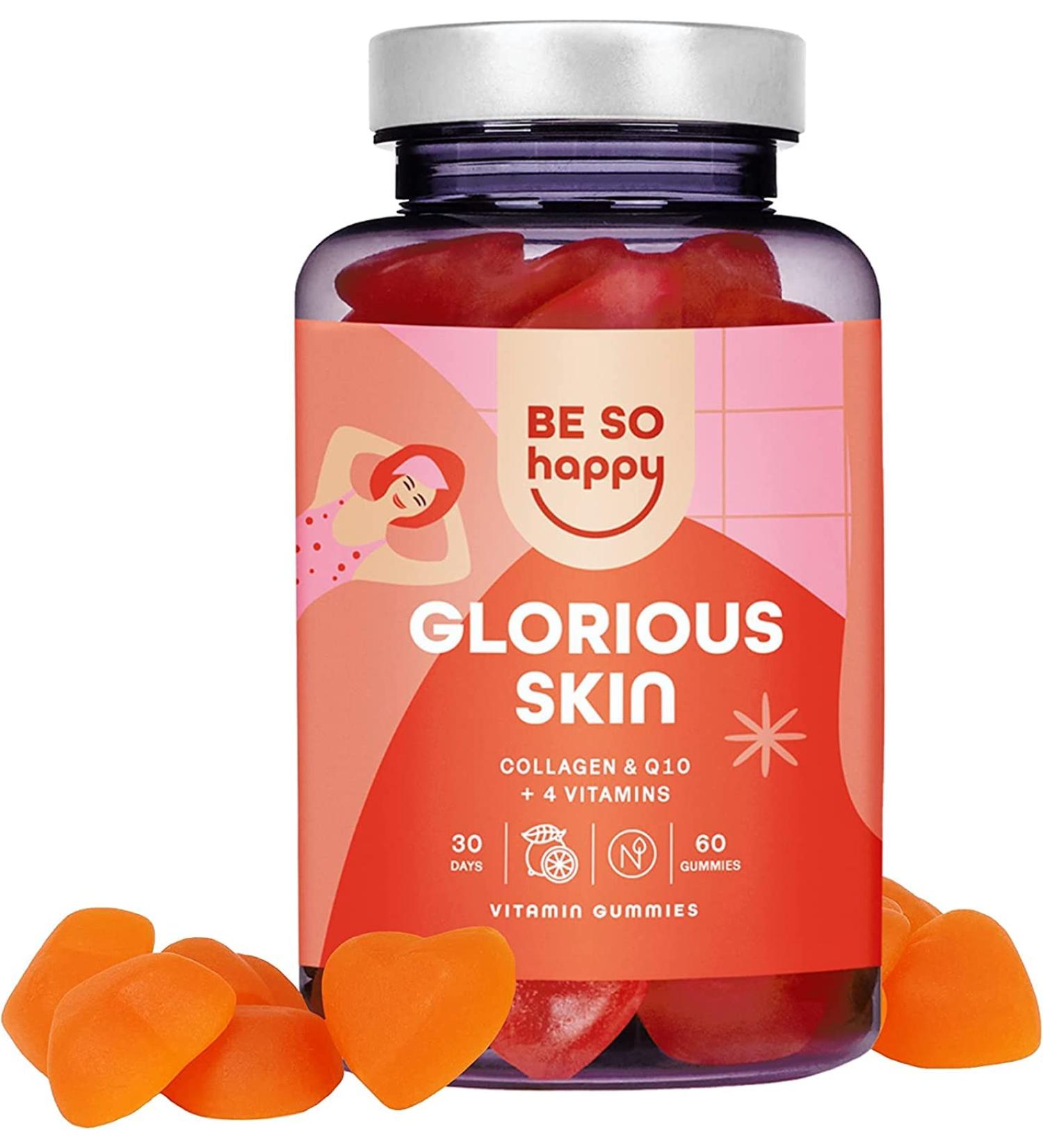Gummies pour les soins de la peau avec Collag ne et Coenzyme Q10. 60 Gummies 30 jours d approvisionnement go t d agrume. Sans lactose et sans gluten. BeSoHappy - Buy Online on GoSupps.com