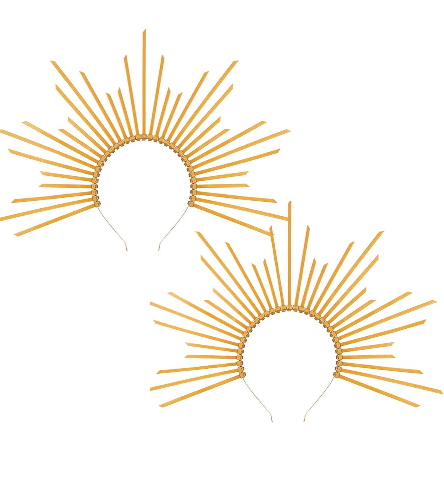 NAUZE 2 Pieces Gold Mary Crown Headband Sunburst Halo Crown Headband Sunburst Goddess Headpiece for Halloween Women Girls Party Cosplay Hair Hoop