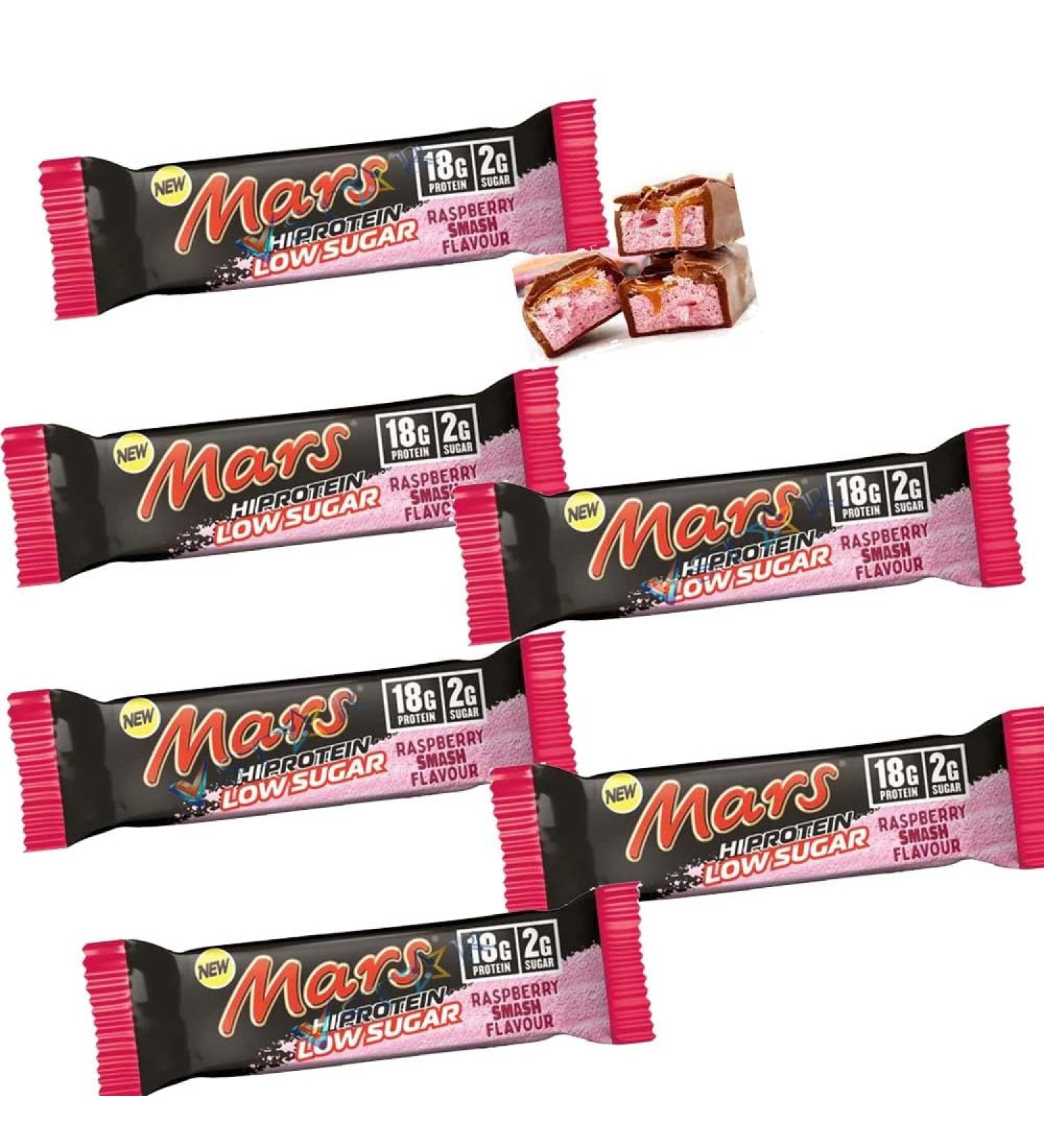 6 x Mars Raspberry Smash Low Sugar Chocolate High Protein chocolate Bars 55g - Buy Online on GoSupps.com