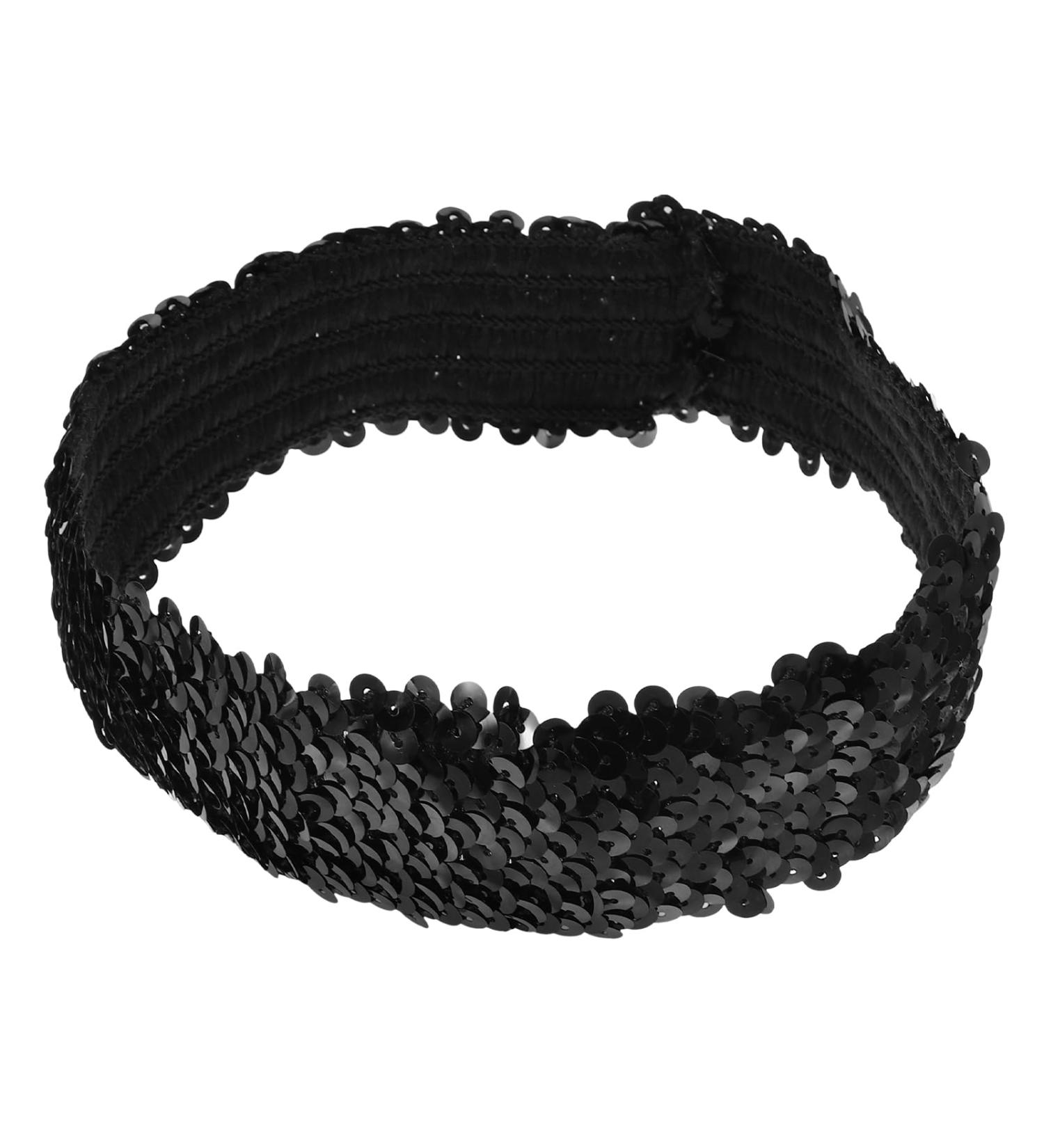 Uonlytech Sequin Headband Adjustable Non Slip Wide Headband Sparkly Black Headband Sports Bling Hairband 1920s Glitter Headdress for Women Girls - Buy Online on GoSupps.com