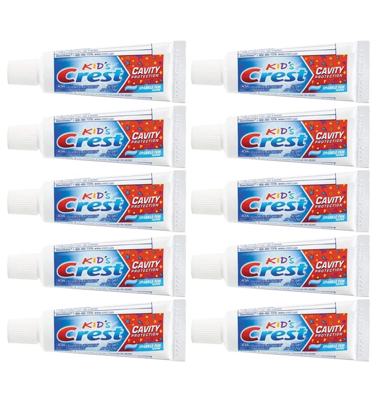 Crest Kids Cavity Protection Toothpaste Sparkle Fun Travel Size 0.85 oz (24g) - Pack of 10
