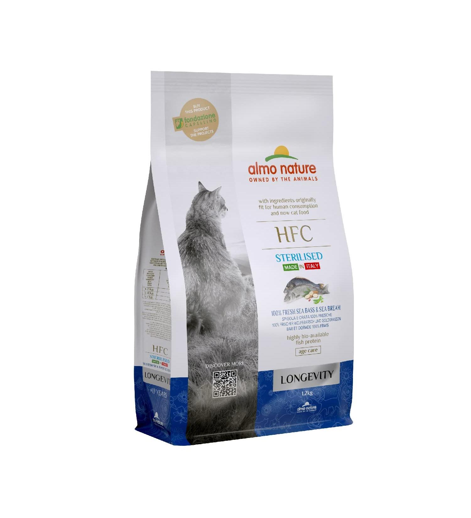 Almo Nature HFC Longevity Sterilized Dry Cat Food - Fresh Wolf Bass & Golden Bream | 1.2kg Pack - Premium Quality - Buy Online on GoSupps.com