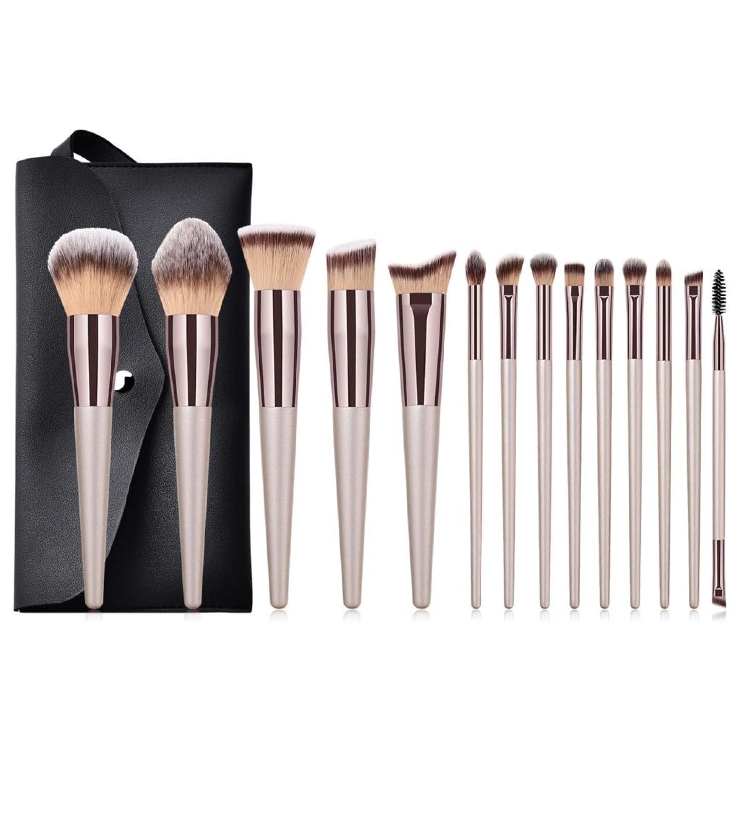 14 Champagne Makeup Brushes Set with Bag Premium Beauty Tools | Perfect for Flawless Application - Buy Online on GoSupps.com