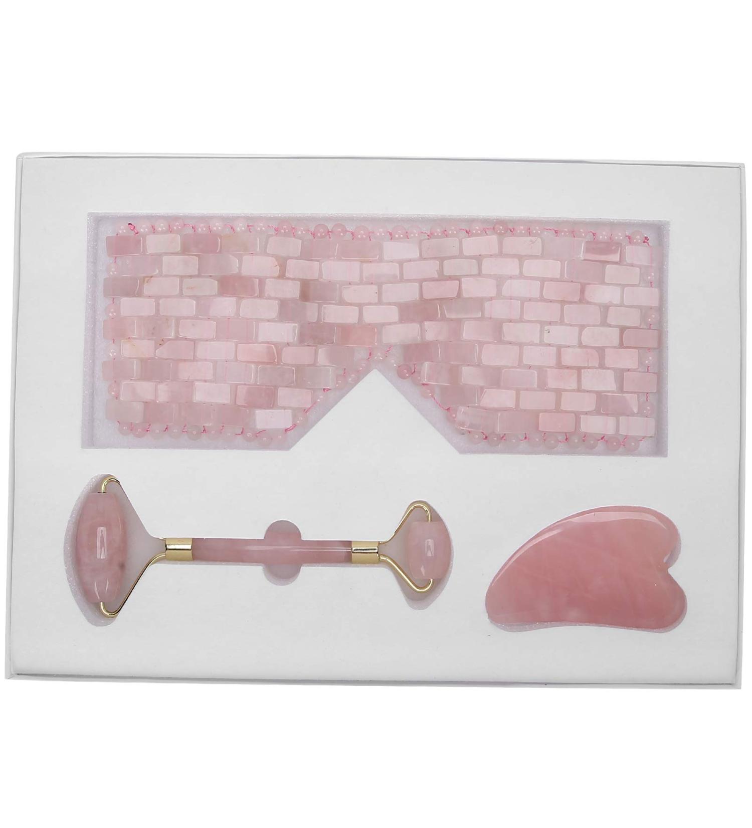 Ververt Touch Facial Massage Roller Set - Handmade Rose Quartz & Jade Eye Cushion Scraper for Radiant Skin - Buy Online on GoSupps.com