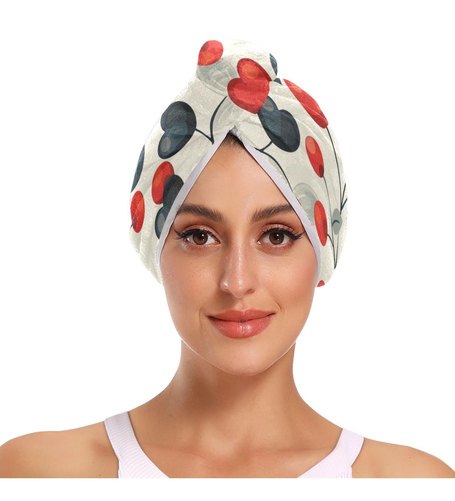 Red Black Heart Leaf Hair Towel 2 Pack | Super Absorbent Quick Dry Hair Turban for Women & Girls - Buy Online on GoSupps.com