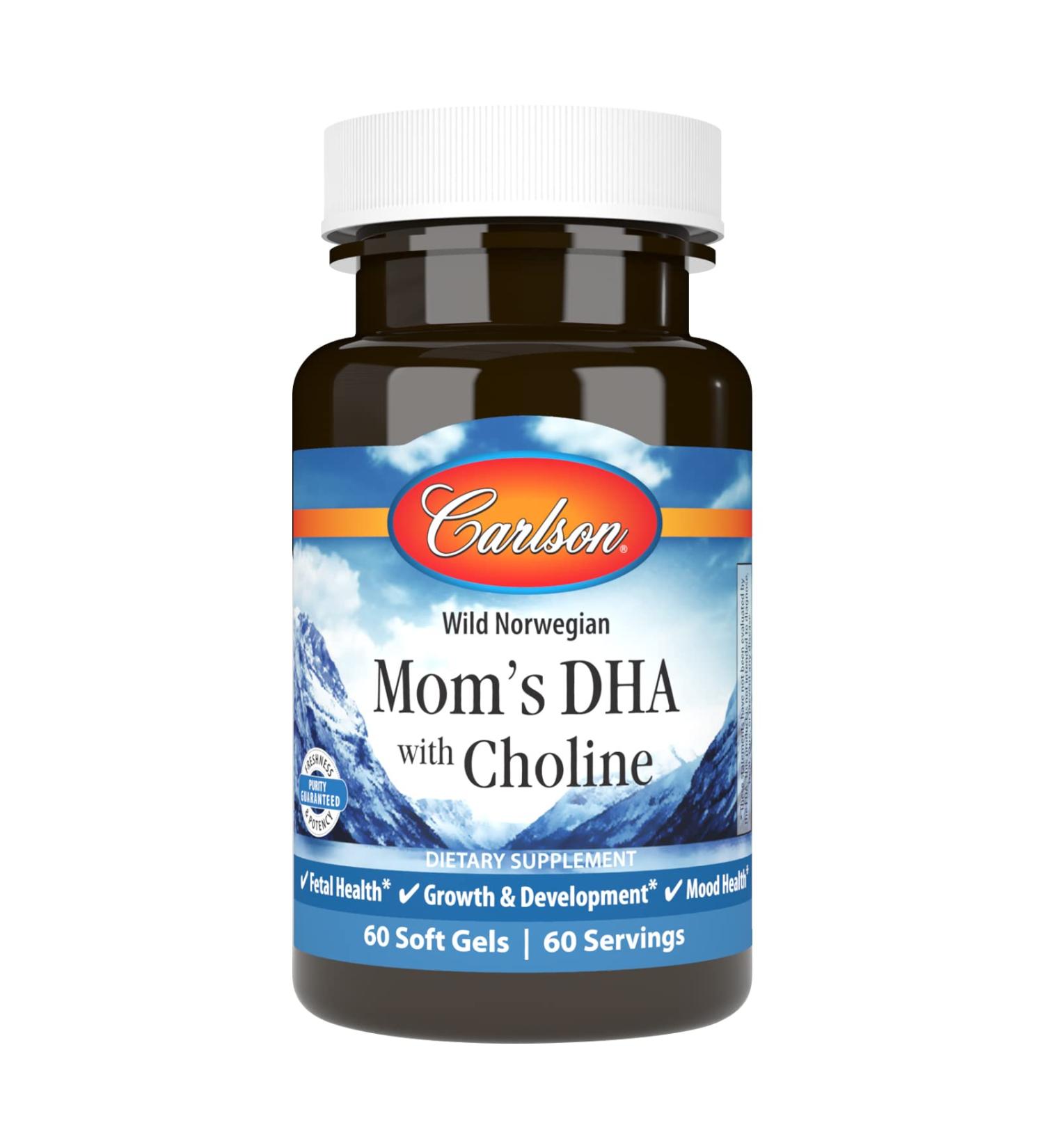 Carlson - Mom's DHA with Choline, 3:1 DHA to EPA Ratio Found in Breastmilk, Growth and Development, 60 Softgels - Buy Online on GoSupps.com