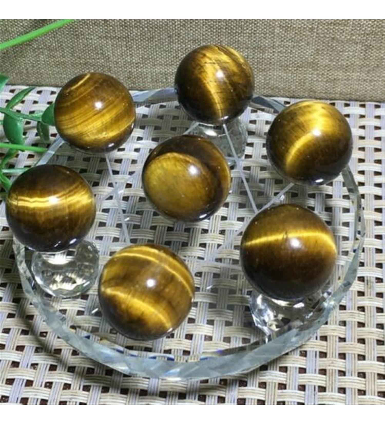 Pedestal of Seven Star Array Natural Tiger Eye Quartz Crystal Ball Beautiful Natural Crystal Stone QINTINYIN Full of Texture A set of - Buy Online on GoSupps.com