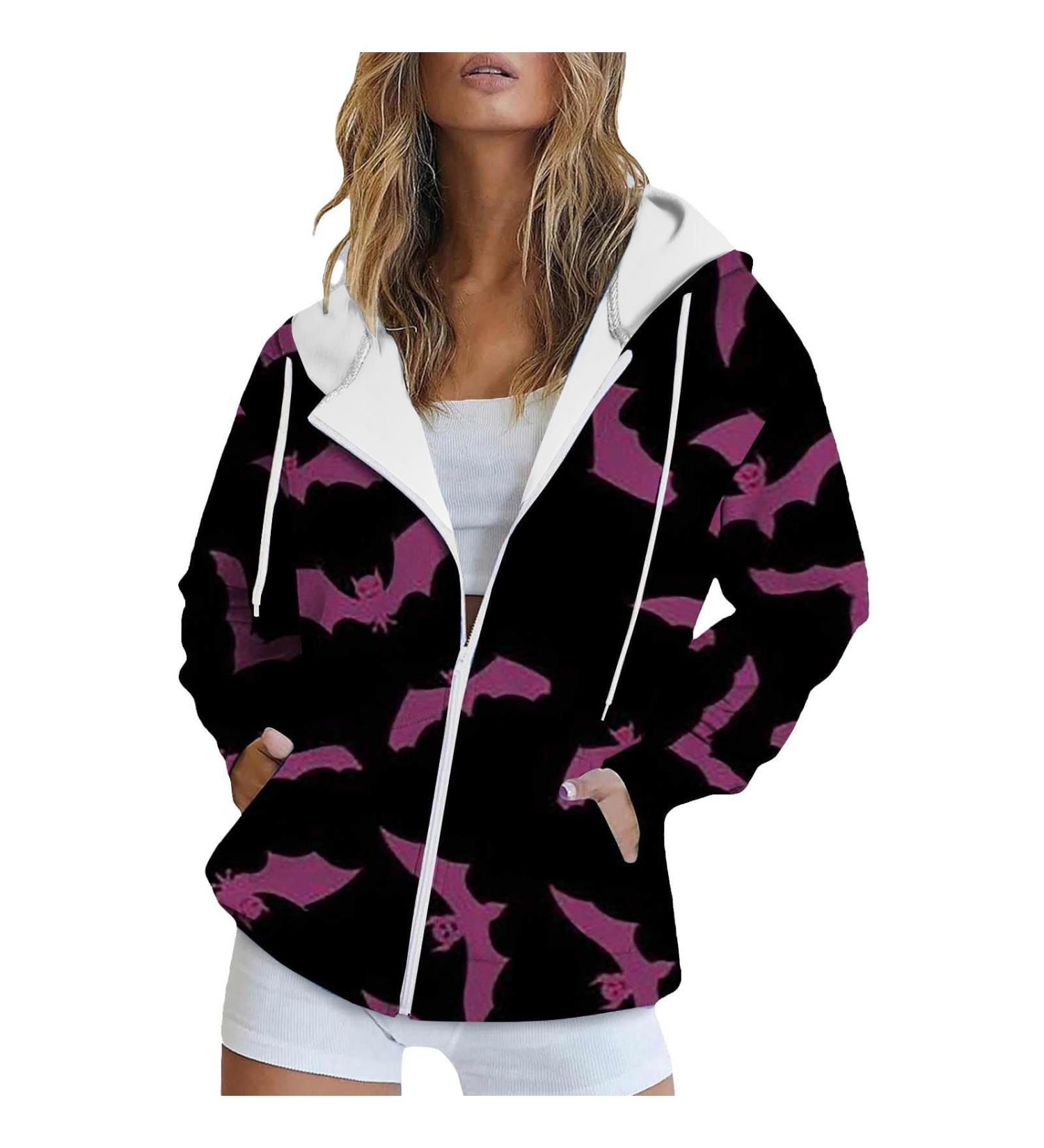Halloween Costumes Printed Hooded Pull Out Zipper Pocket Jacket Warm Sweaters Women Winter Large Purple - Buy Online on GoSupps.com