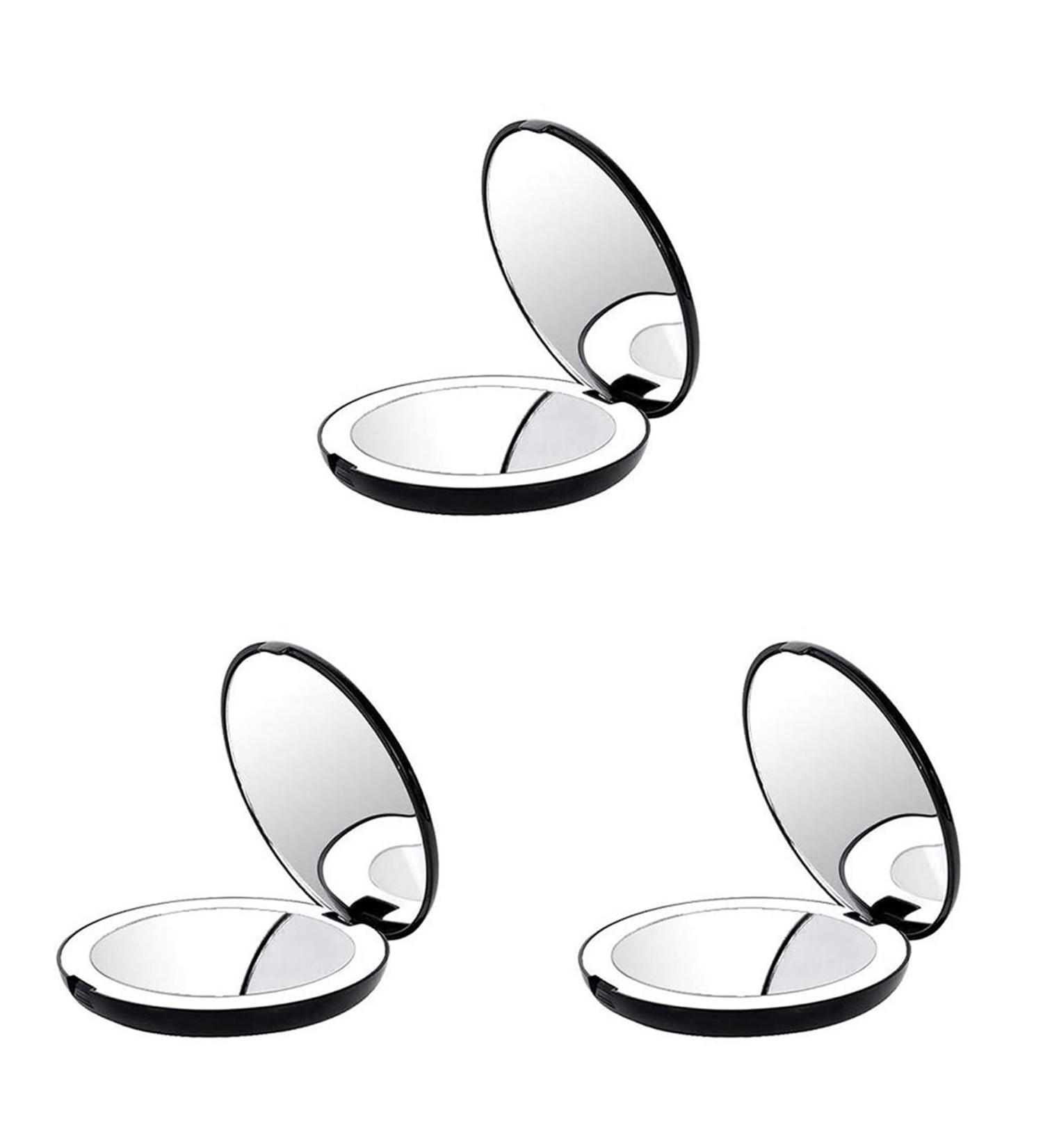 Balawin 3X Portable Folding Mirror with LED Light Makeup Mirror 10X Magnifying Glass 12 Lamp Bead Mini Mirror Black - Buy Online on GoSupps.com