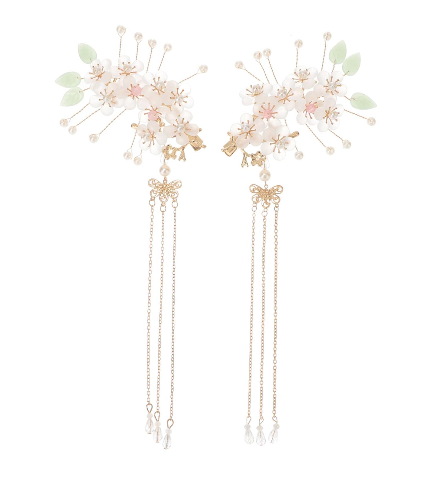 FRCOLOR 1 Pair Antique Hairpin Headdress Hair Charms Flower Hair Clips Prom Hair Accessories Hair Bows Hair Pin Wedding Hair Vintage Chinese Hair Clip Pearl Tiara Tassel Bride Walk Acrylic - Buy Online on GoSupps.com