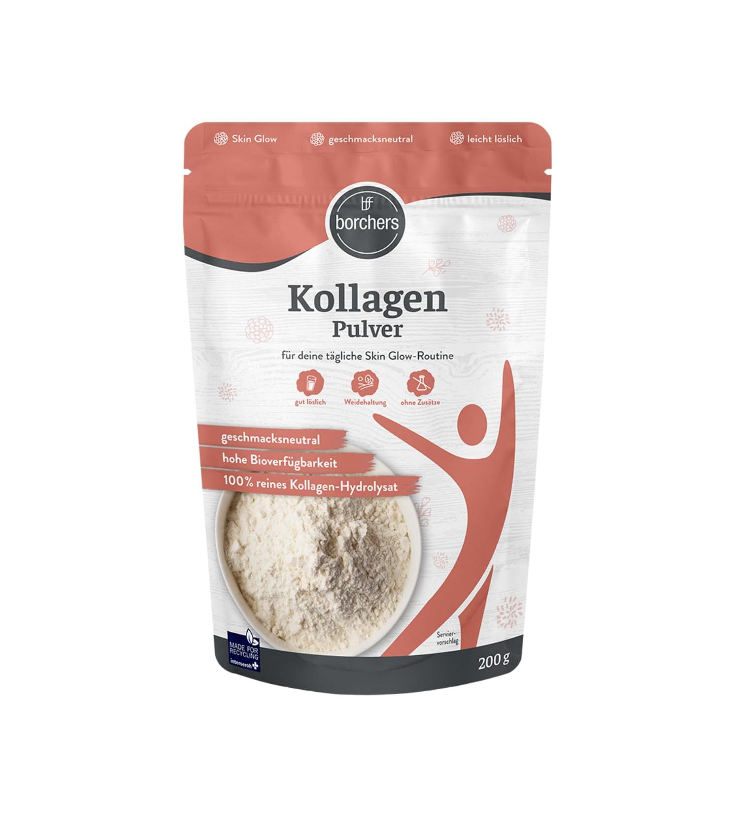 BORCHERS Poudre de collag ne 200 g hydrolysat de collag ne de qualit sup rieure peptides de collag ne de type 1 & 3 facilement soluble sans OGM sans sucre ajout routine Skin Glow 200g (1er Pack) - Buy Online on GoSupps.com