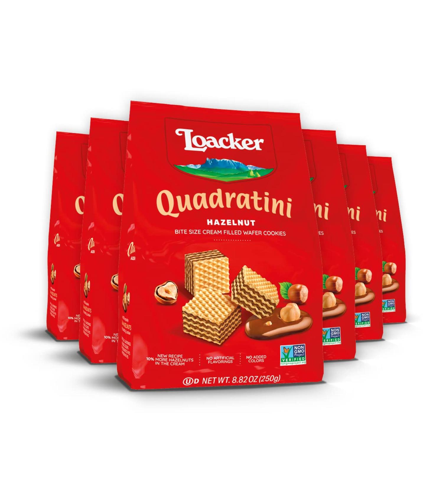 Quadratini Hazelnut 250g x6 - 8.82 Ounce (Pack of 6) | Deliciously Crunchy Hazelnut Flavored Snack - Buy Online on GoSupps.com