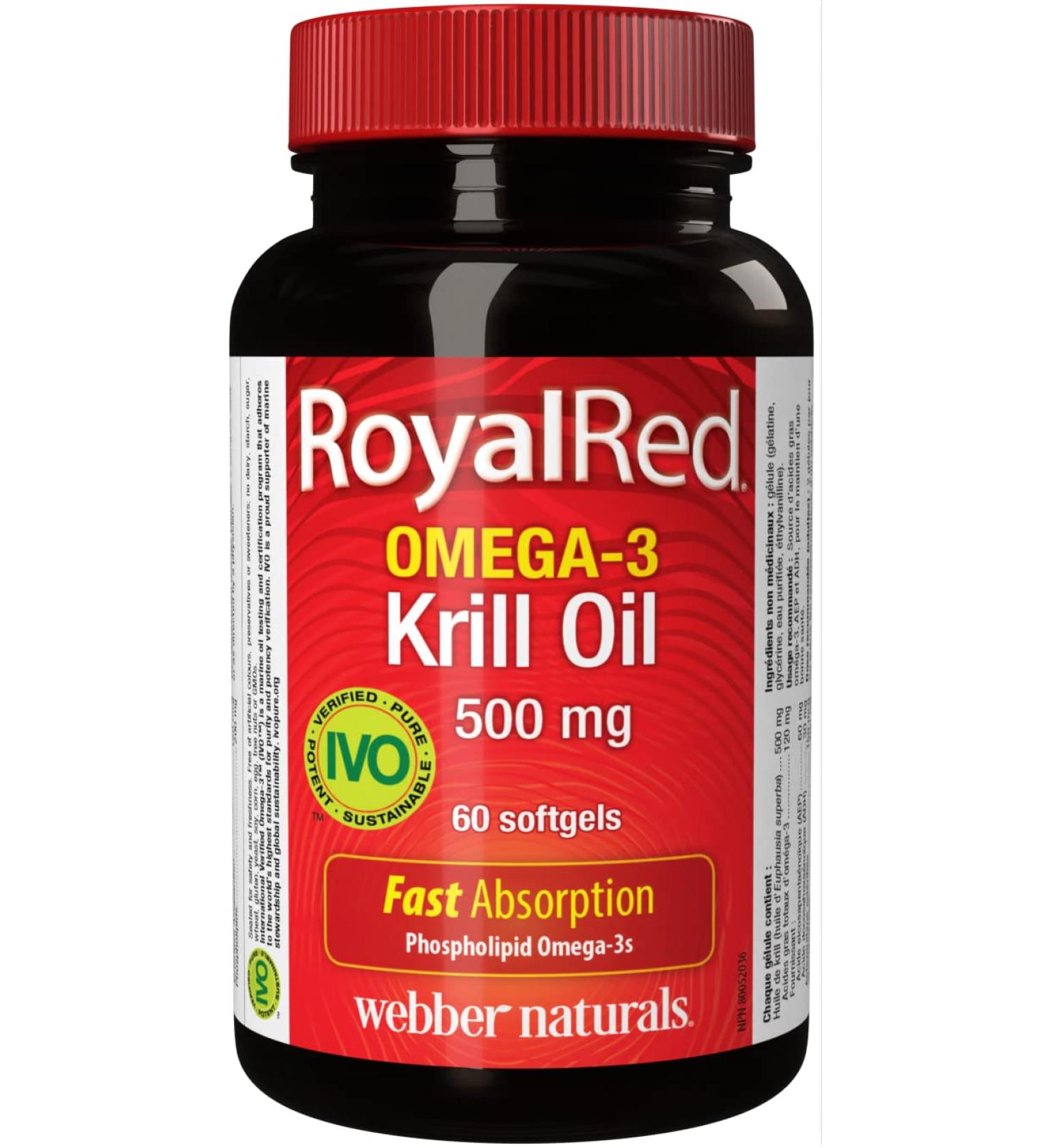 Webber Naturals RoyalRed Krill Oil 500 mg 60 Softgels Supports Cardiovascular Health and Brain Function Antioxidant Support Omega - Buy Online on GoSupps.com