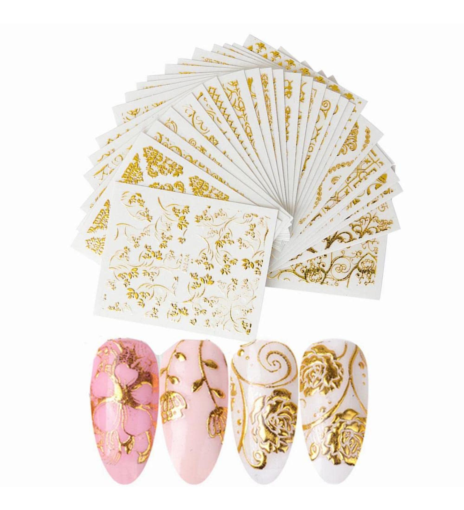 JiangbihanXX 20 Sheets 3D Gold Glitters Nail Stickers Nail Decals Nail Art Designs Self-adhesive DIY Manicure Decoration Kit for Women Girls - Buy Online on GoSupps.com