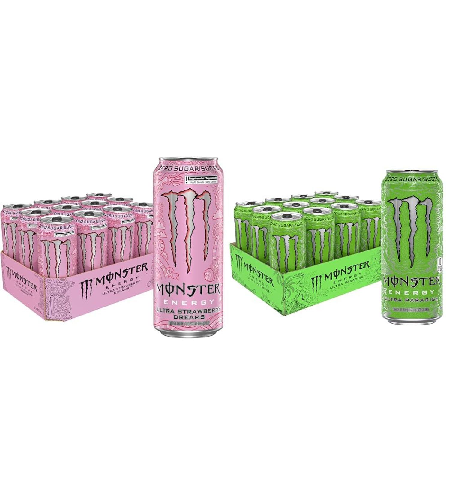 MONSTER ENERGY Ultra Strawberry Dreams 473mL Cans Pack of 12 & Ultra Paradise 473mL Cans Pack of 12 - Buy Online on GoSupps.com