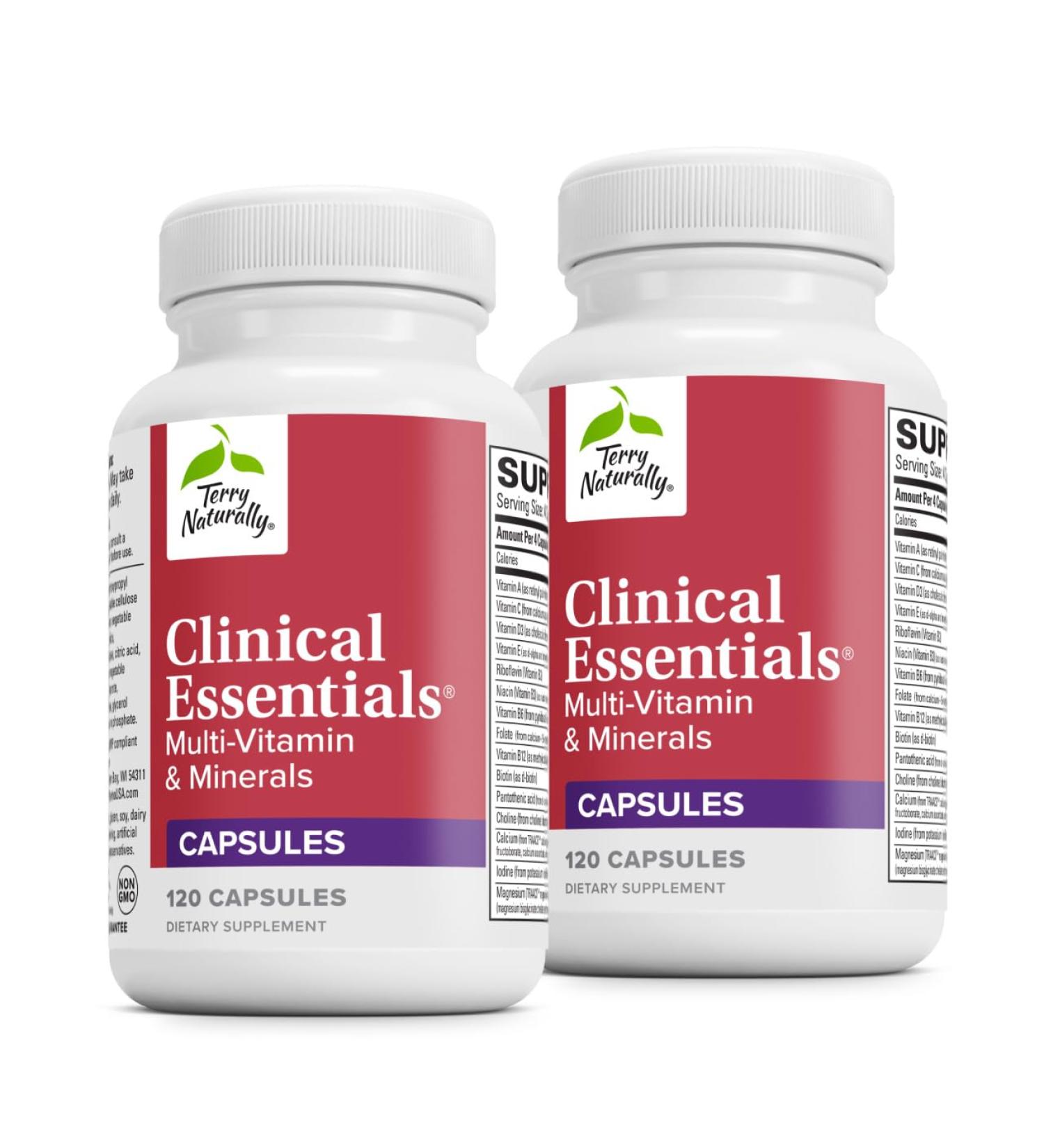 Terry Naturally Clinical Essentials - Supplement to Aid Bone Cardiovascular & Immune Health - Supplement with Chelated Minerals - Supplement with B-Vitamins & Vitamin C - 120 Capsules (Pack of 2) - Buy Online on GoSupps.com