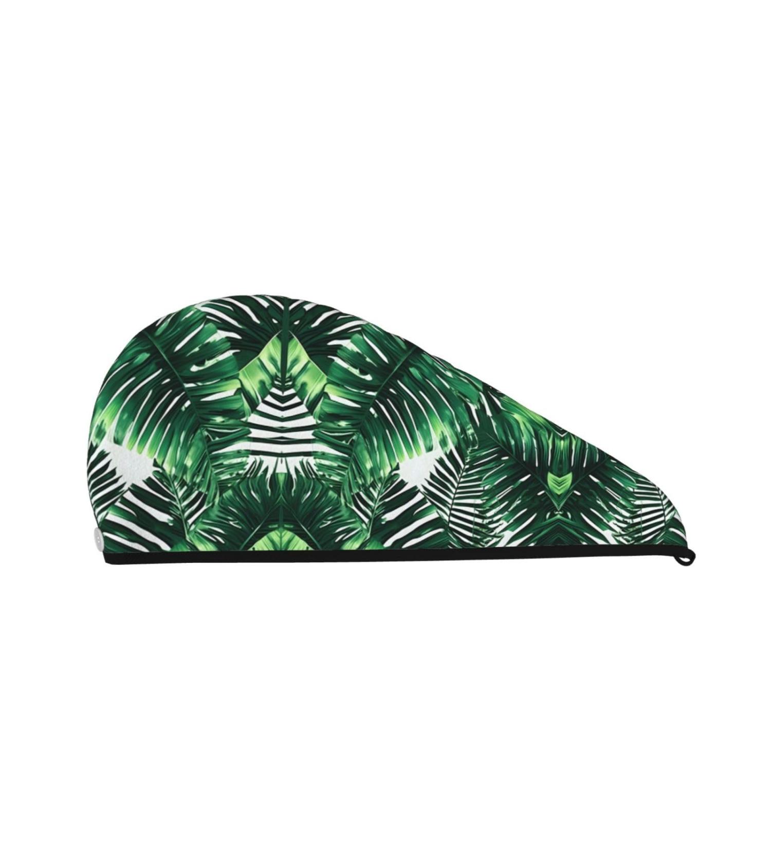 Tropical Palm Banana Leaves Coral Velvet Hair Cap with Buttons - Dry Curly Long & Thick Hair Anti Frizz Black - Buy Online on GoSupps.com