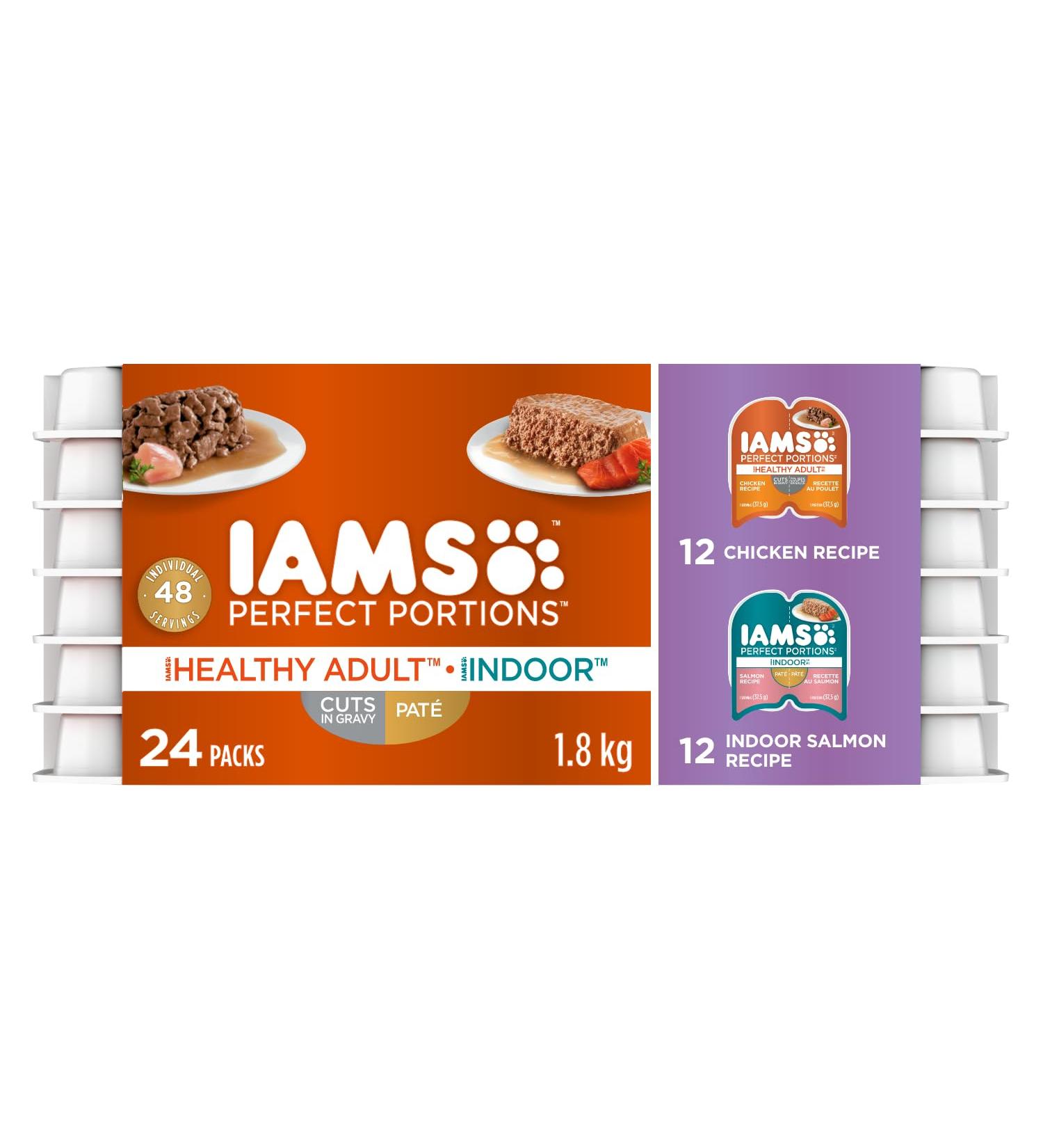 IAMS Perfect Portions Wet Cat Food Adult Grain Free - Chicken CIG and Indoor Salmon Pat Variety Pack 75g (24 Pack) Chicken & Salmon Wet Cat Food - Buy Online on GoSupps.com