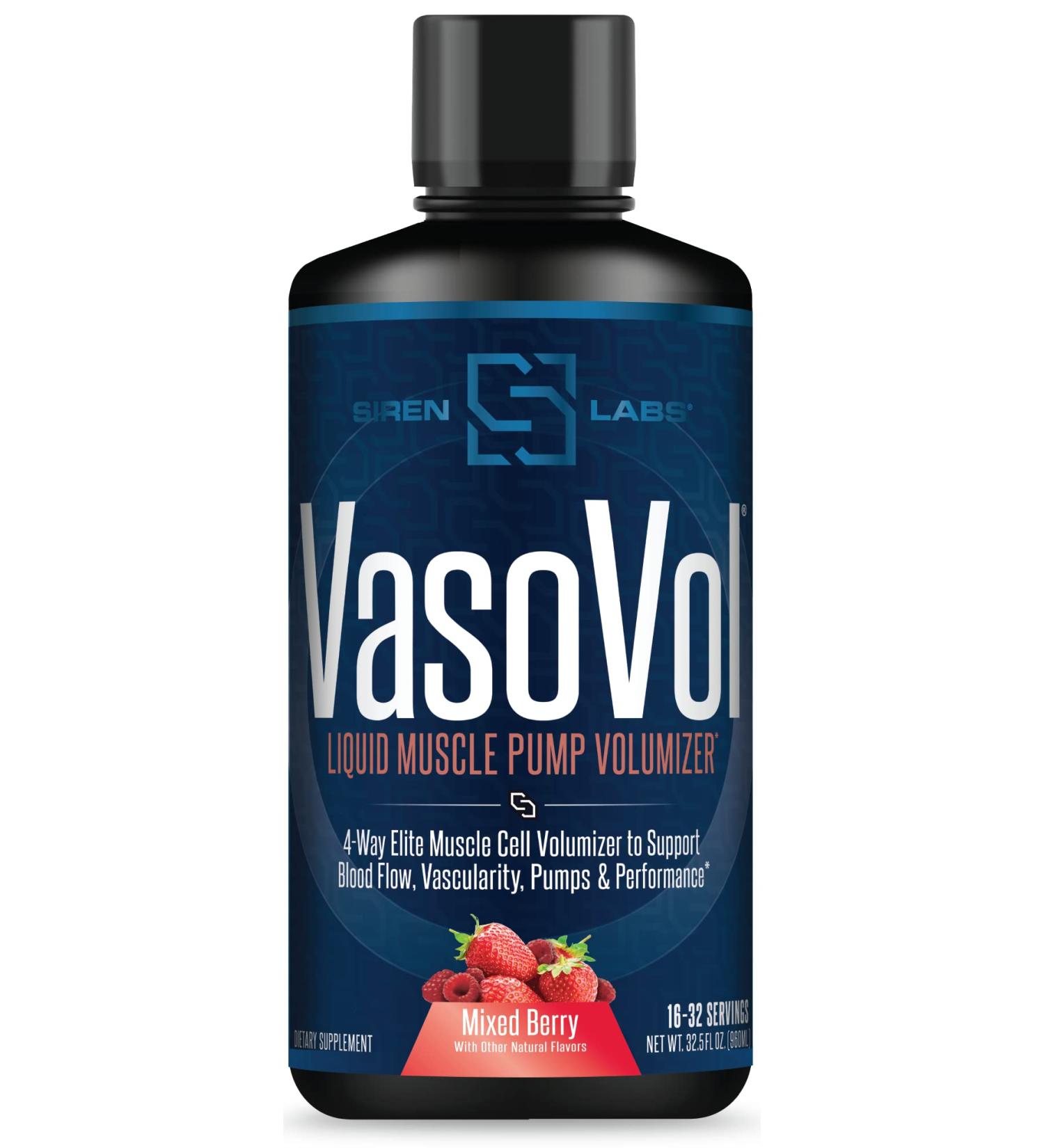 Siren Labs Vaso-VOL Liquid Muscle Pump Volumizer - Agmatine Sulfate Pre Workout for Enhanced Vascularity & Performance (Mixed Berry) - International Shipping Available - Buy Online on GoSupps.com