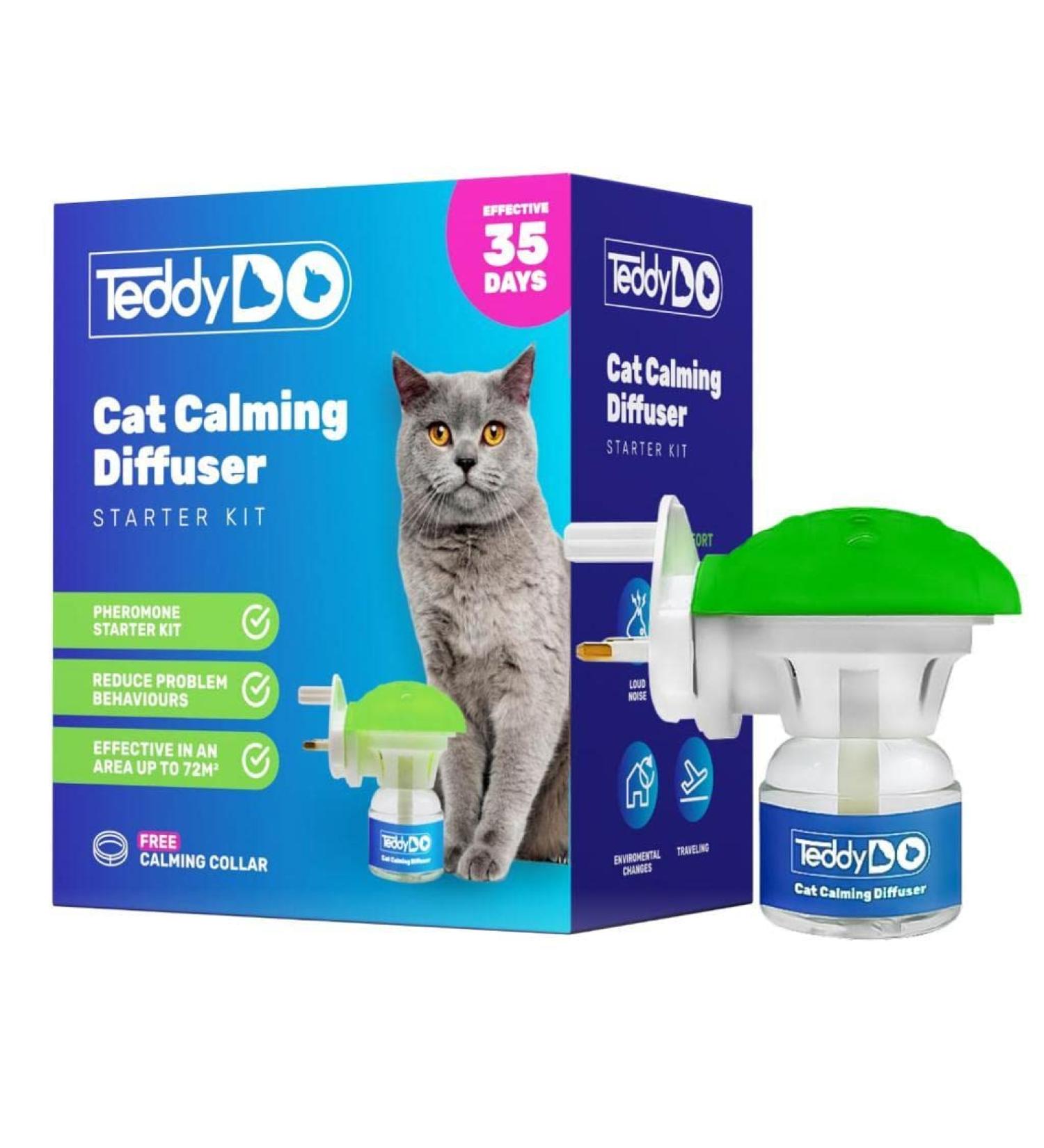 TeddyDo Calming Diffuser for Cats | UK Plug-In Starter Kit with Free Calming Collar | 48ml | Reduce Spraying & Scratching - Buy Online on GoSupps.com