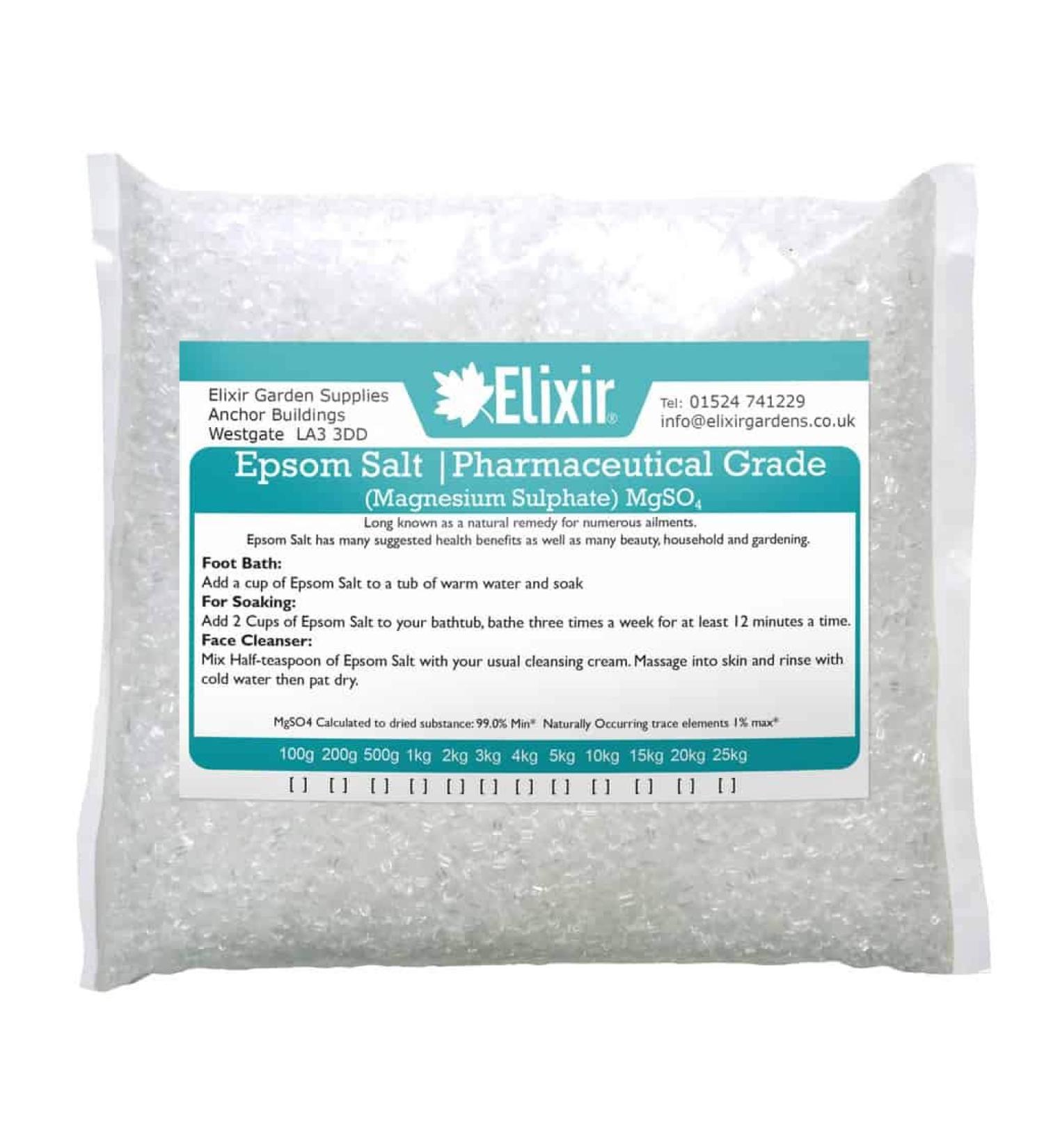 Elixir Gardens Epsom Salt (Pharmaceutical Grade) | Various Qty Available (from 300g - 25kg) | Supplied in Bag (4kg) - Buy Online on GoSupps.com