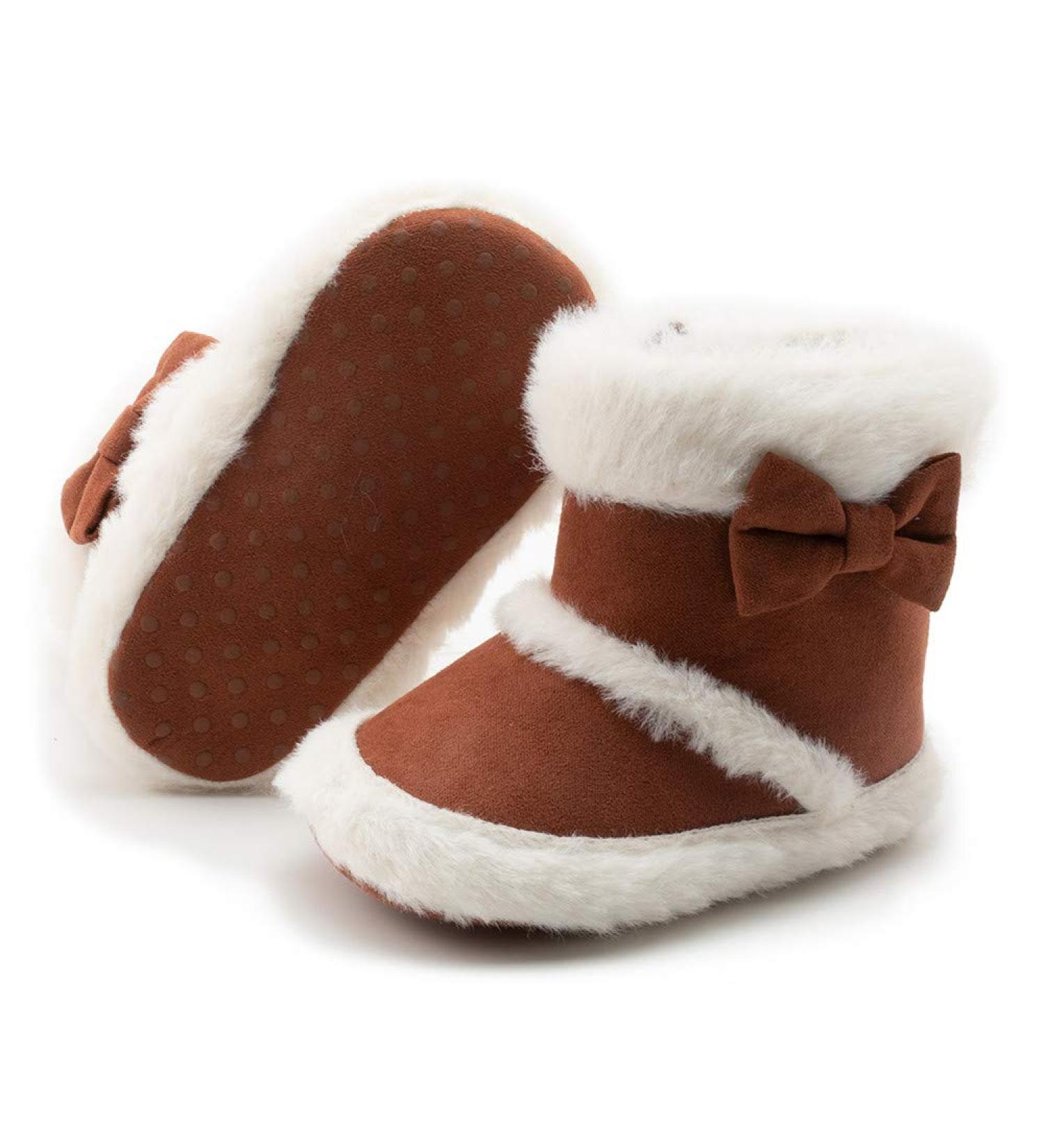 Sonsage Infant Snow Boots - Soft Anti-Skid Sole Ankle Booties for Newborns - Winter Warm Crib Shoes 0-6 Months (Brown) - Buy Online on GoSupps.com