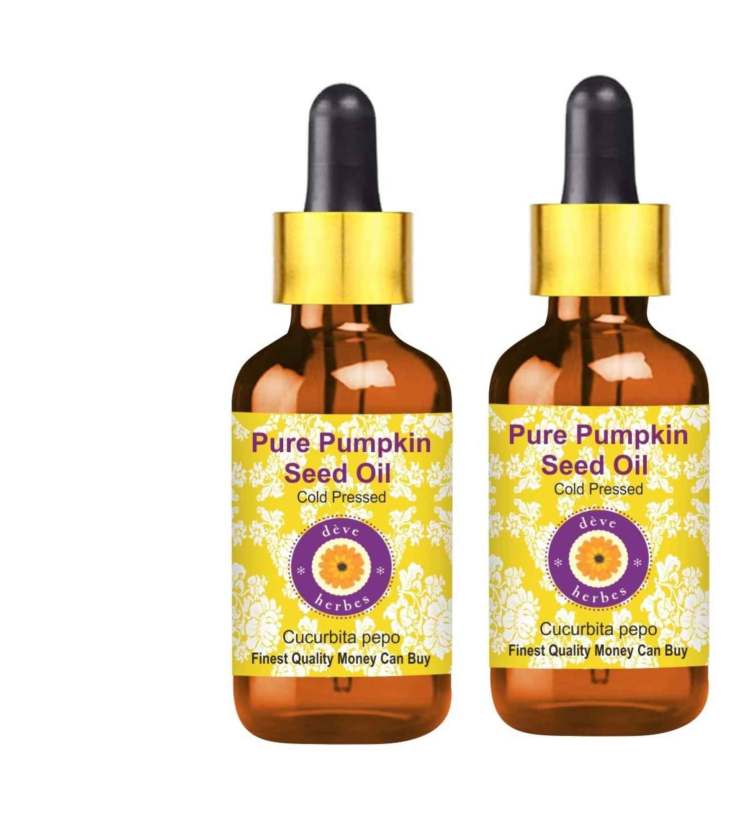 Deve Herbes Deve Herbs Pure Pumpkin Seed Oil (Cucurbita pepo) with Glass Dropper Therapeutic Grade Natural Cold Pressed (Pack of 2) 100ml x 2 (6.76 oz) - Buy Online on GoSupps.com