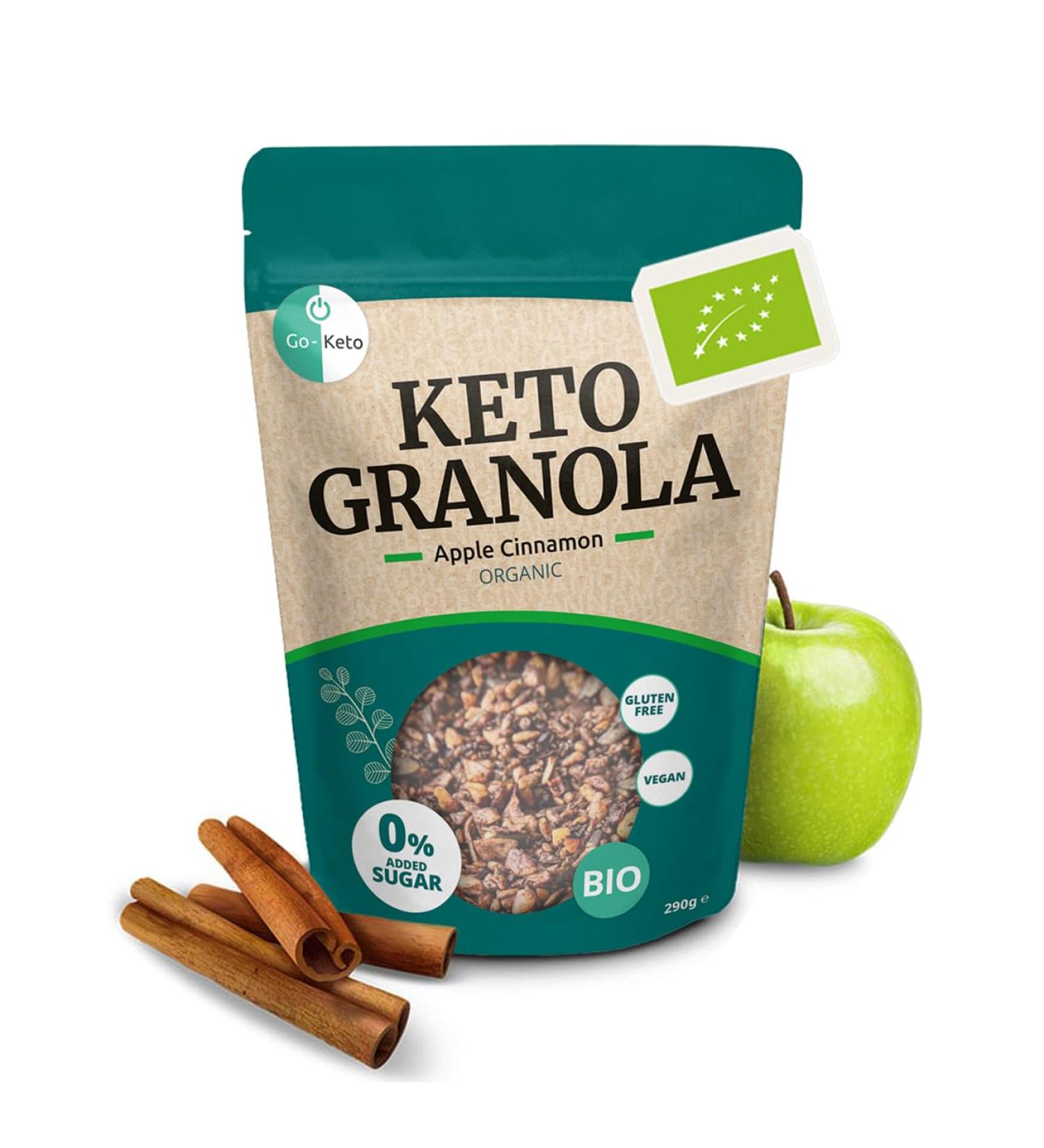 GoKeto BIO Keto Granola Apple Cinnamon 290g Low Carb Keto Muesli for a delicious keto breakfast with coconut chips nuts fruits sunflower seeds & pumpkin seeds vegan glutenfree - Buy Online on GoSupps.com