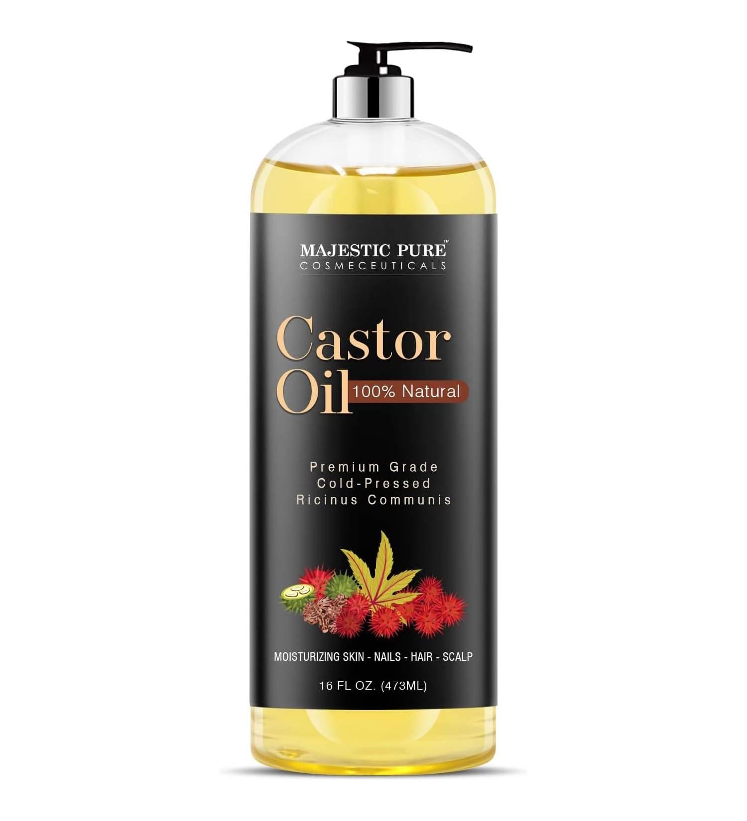 Majestic Pure Castor Oil - 100% Pure & Natural - Premium Grade Cold Pressed Hexane Free - Hair Eyelashes Eyebrows Nails - Moisturizing & Nourishing - 16 Fl Oz - Buy Online on GoSupps.com