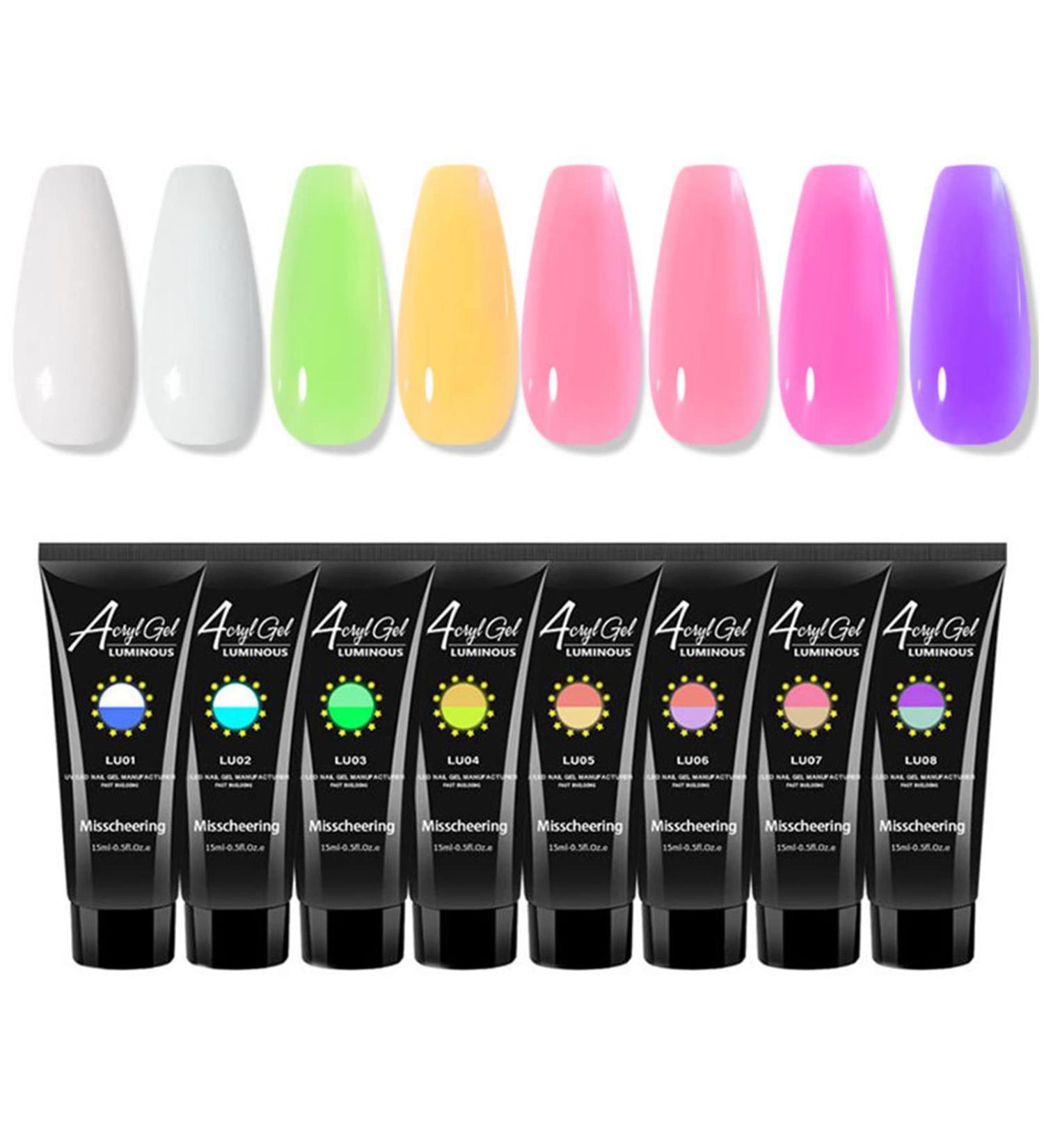 Jascherry 8 Colors Neon Light Poly Nail Gel - Fluorescent Acrylic Nail Extension Gel for Beginners - Bright Builder Gel for Stunning Nail Designs - Buy Online on GoSupps.com