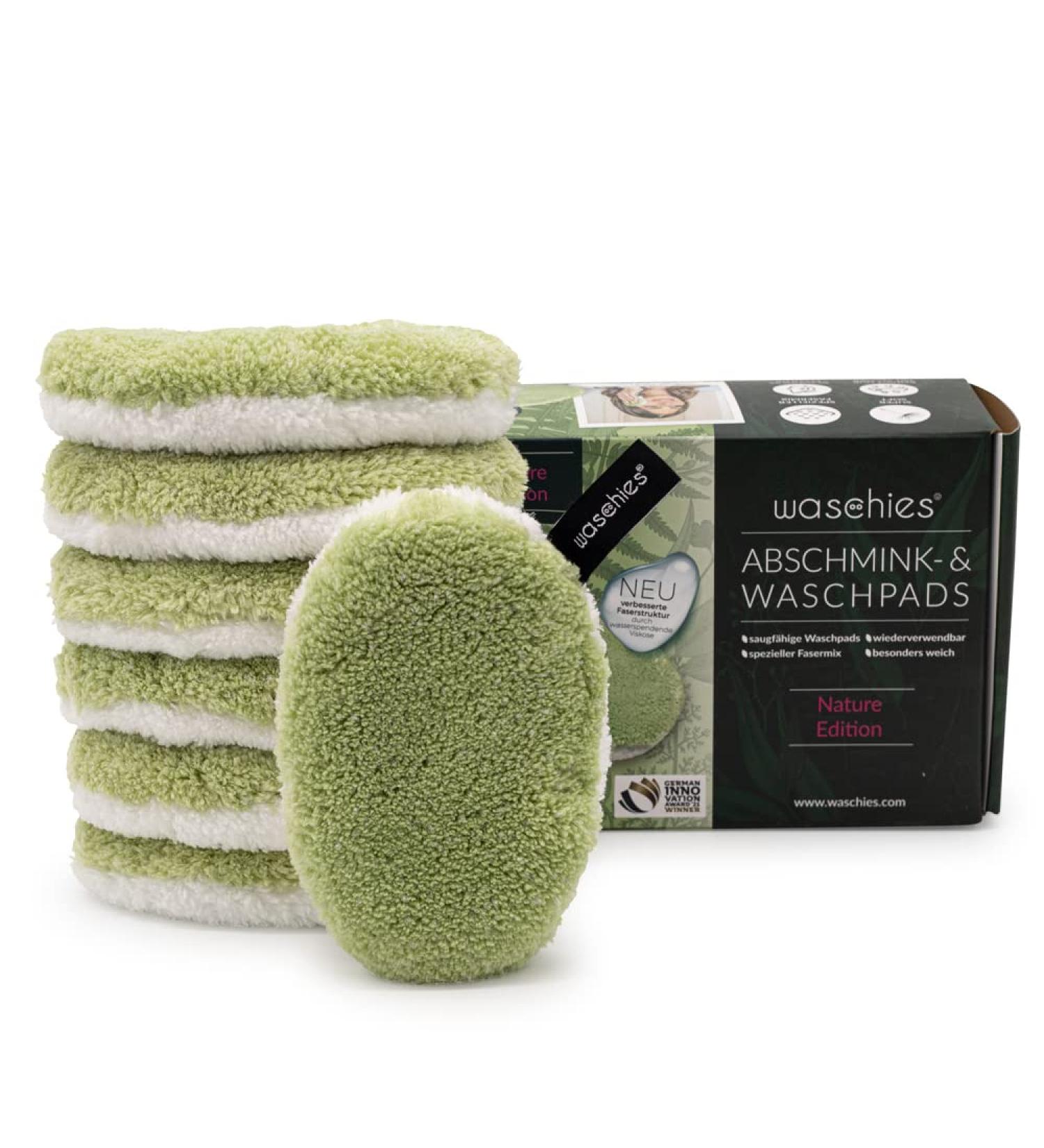 waschies Reusable Make-Up Removal Pads - Set of 7, Hypoallergenic & Skin-Friendly, Deep Cleansing with Water, Super Soft Nature Edition - Green - Buy Online on GoSupps.com