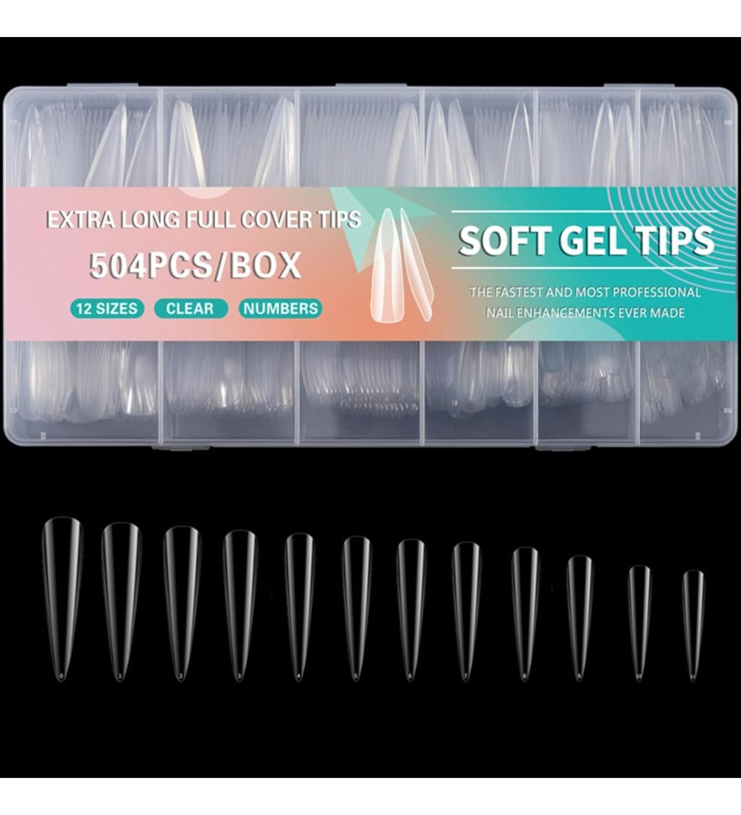 AJTUTUS 504x/Set Soft Gels Tips Press On Extra Long Full Cover Tips Clear Tips Ballerinas False s for Salons - Buy Online on GoSupps.com
