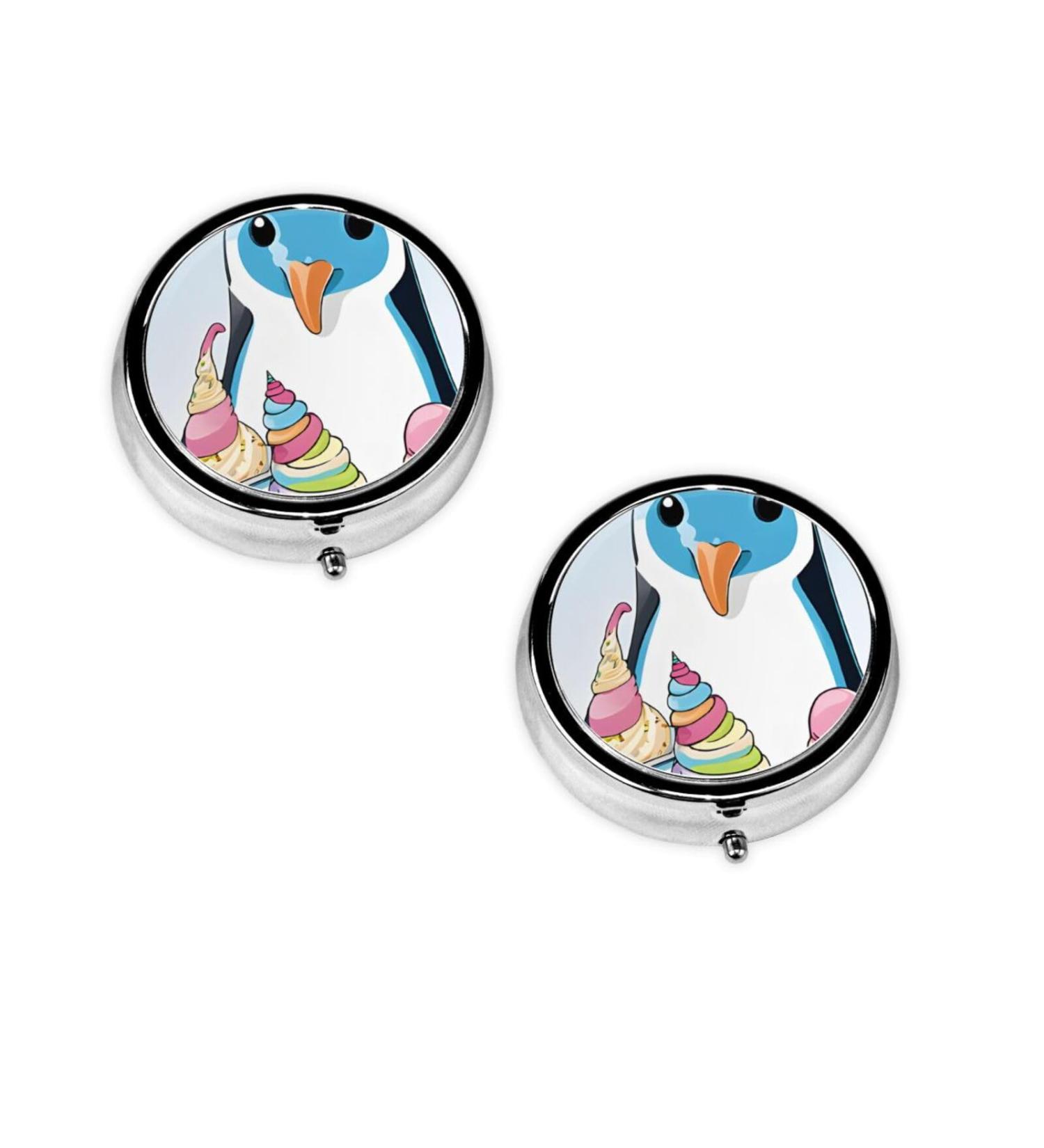 Portable Round Pill Box for Travel - 3 Compartment Mini Decorative Organizer for Vitamins & Medicine | Cute Penguin Design - Buy Online on GoSupps.com