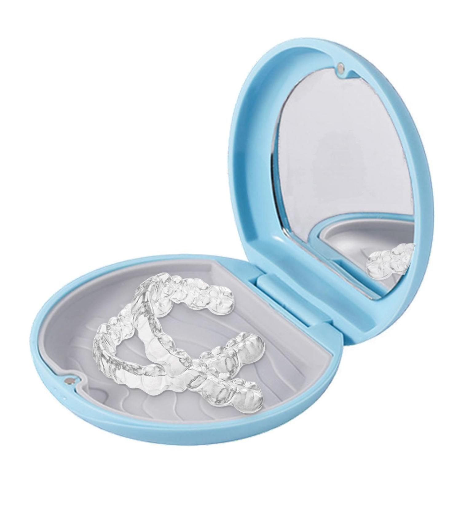 Portable Dental Container for Artificial Teeth & Braces - Protes Box with Mirror for Dentures & Sports Mouthguards - Blue - Buy Online on GoSupps.com