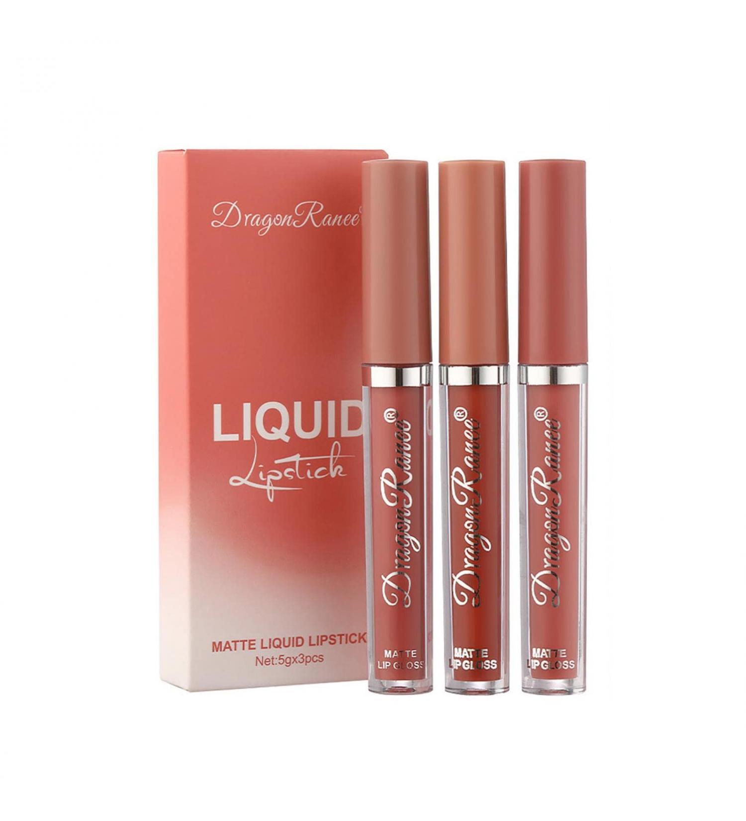 Professional Matte Lip Balm & Liquid Lipstick Set Multi-Colored Durable Gloss (3 Sticks 1 ml) #02 | International Shipping Available - Buy Online on GoSupps.com