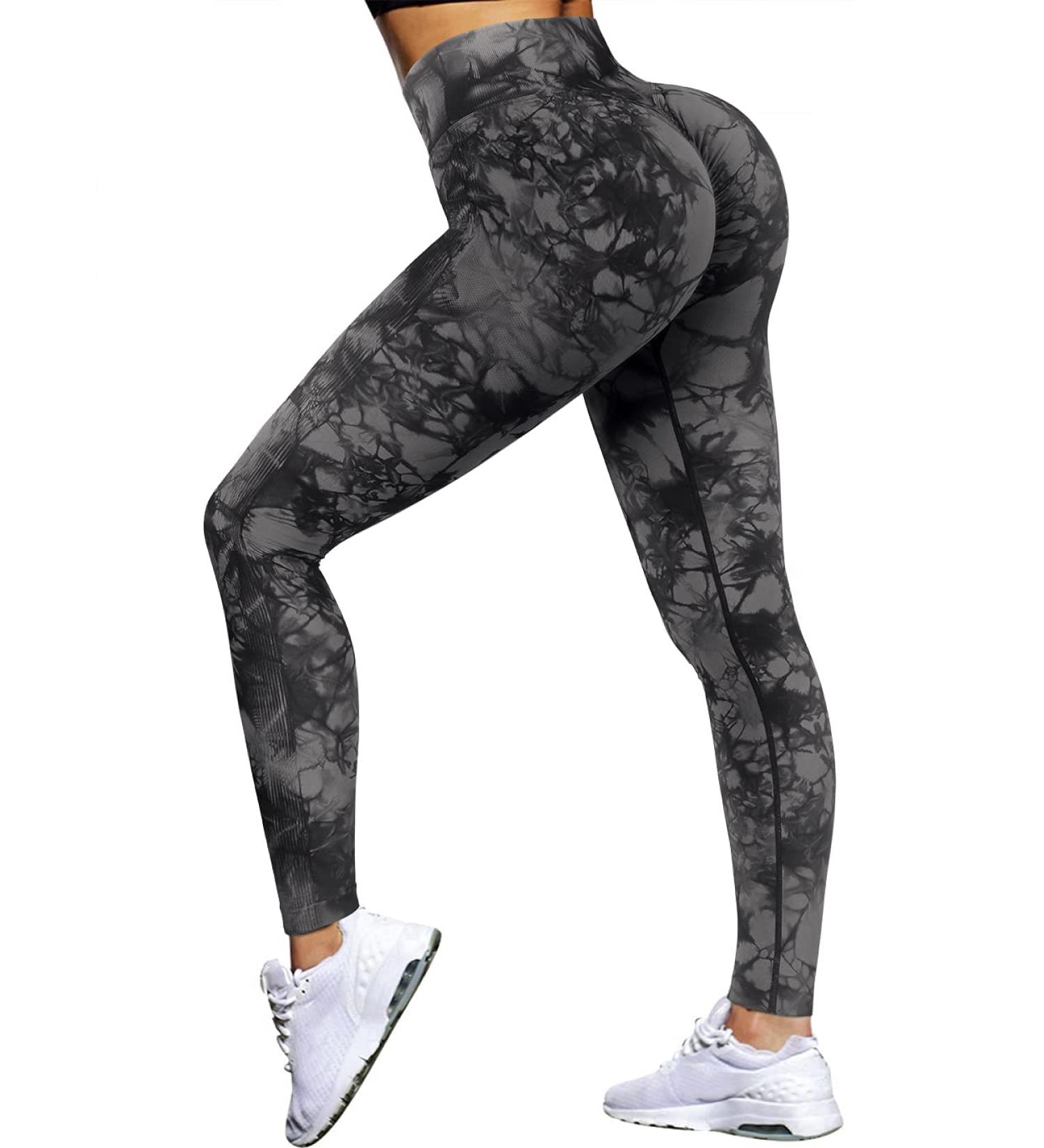 OMKAGI Women Scrunch Butt Lifting Leggings | High Waisted Workout Yoga Pants Medium 88-Black Tie Dye - Buy Online on GoSupps.com