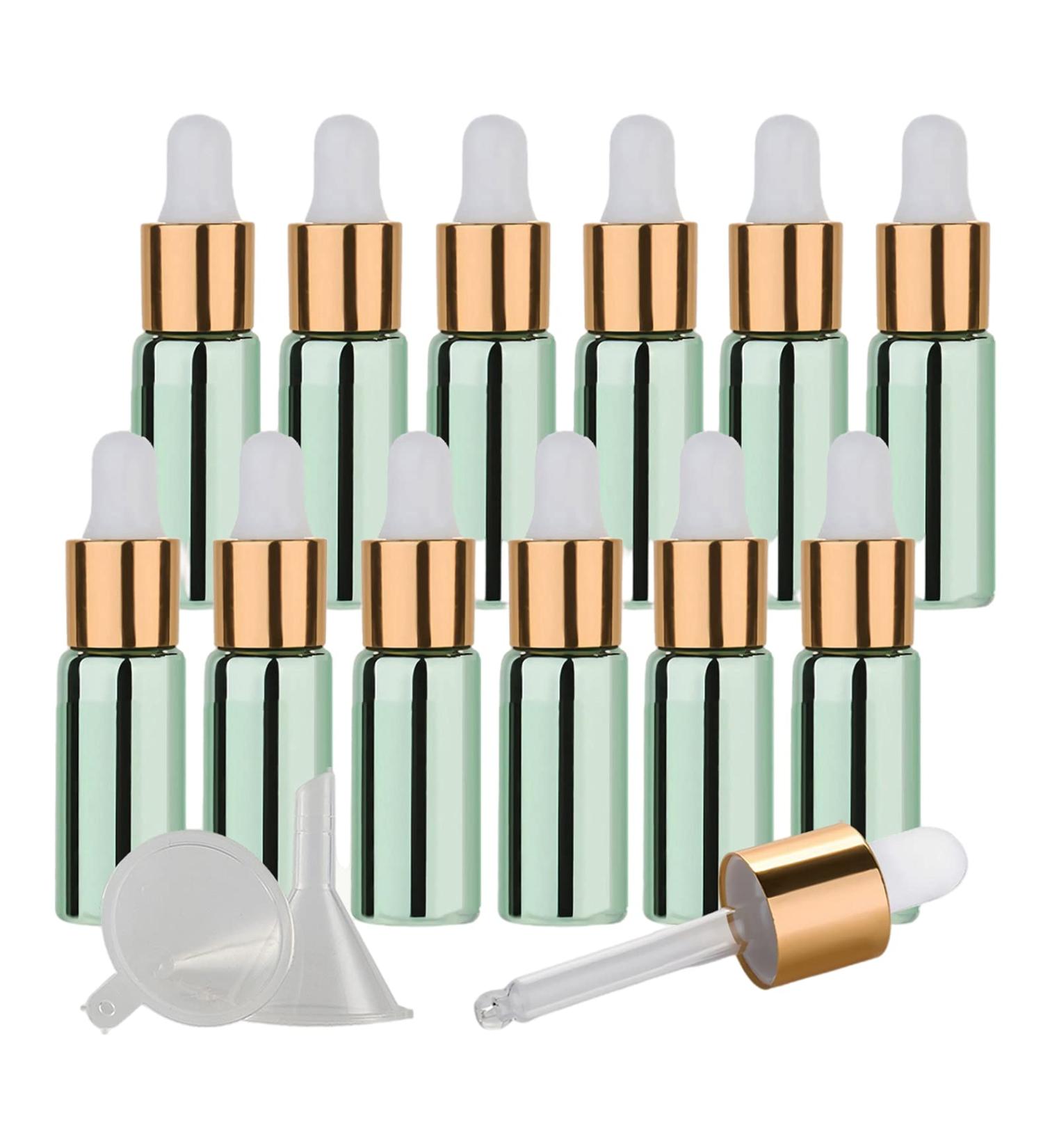 Tianzd 24-Pack 5ml Chrome Green Drip Bottles - Glass Pipette & Gold Screw Cap for Perfume & Essential Oils - Buy Online on GoSupps.com