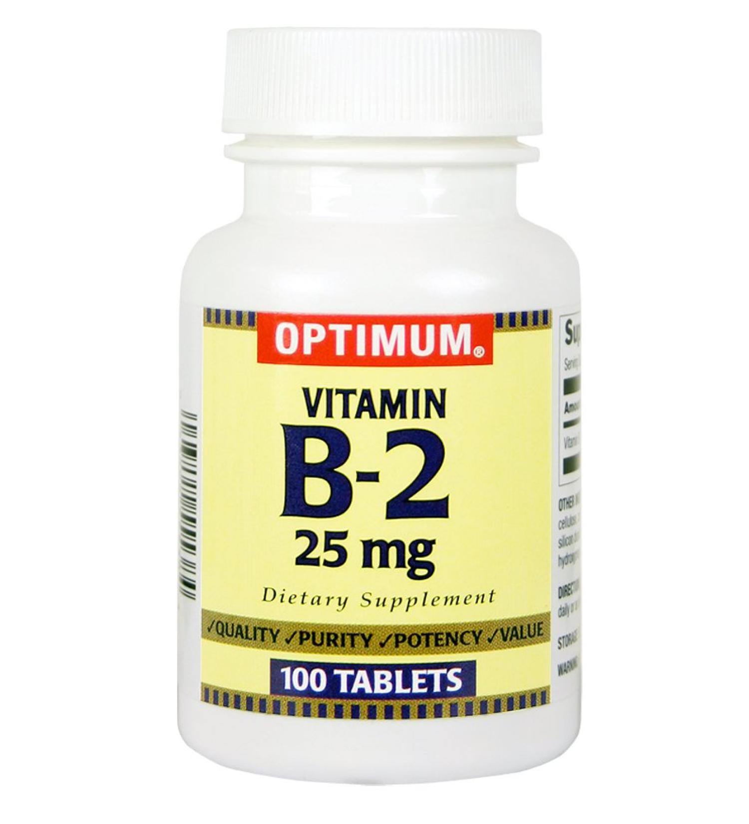 Optimum Vitamin B-2 Tablets, 25 Mg, 100 Count (Pack of 2)