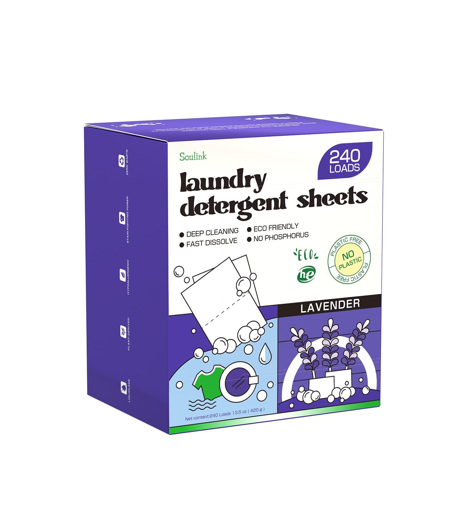 Soulink Lavender Laundry Detergent Sheets - Eco-Friendly Plant-Based Hypoallergenic 240 Loads No Plastic Jug - 240 Count - Buy Online on GoSupps.com