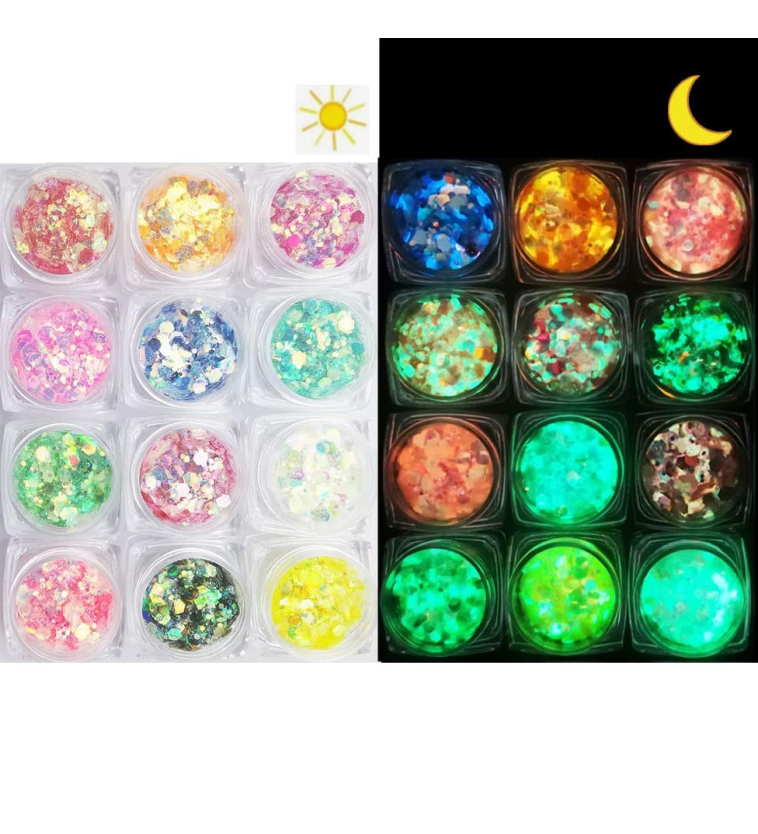 Glow in The Dark Body Face Glitter Gel - 12 Color Luminous Chunky Glitter for Halloween Makeup - Buy Online on GoSupps.com